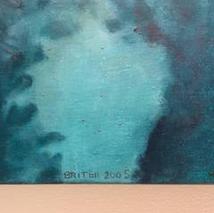 Through the Trees: Large Monochromatic Turquoise Abstract Landscape Oil Painting