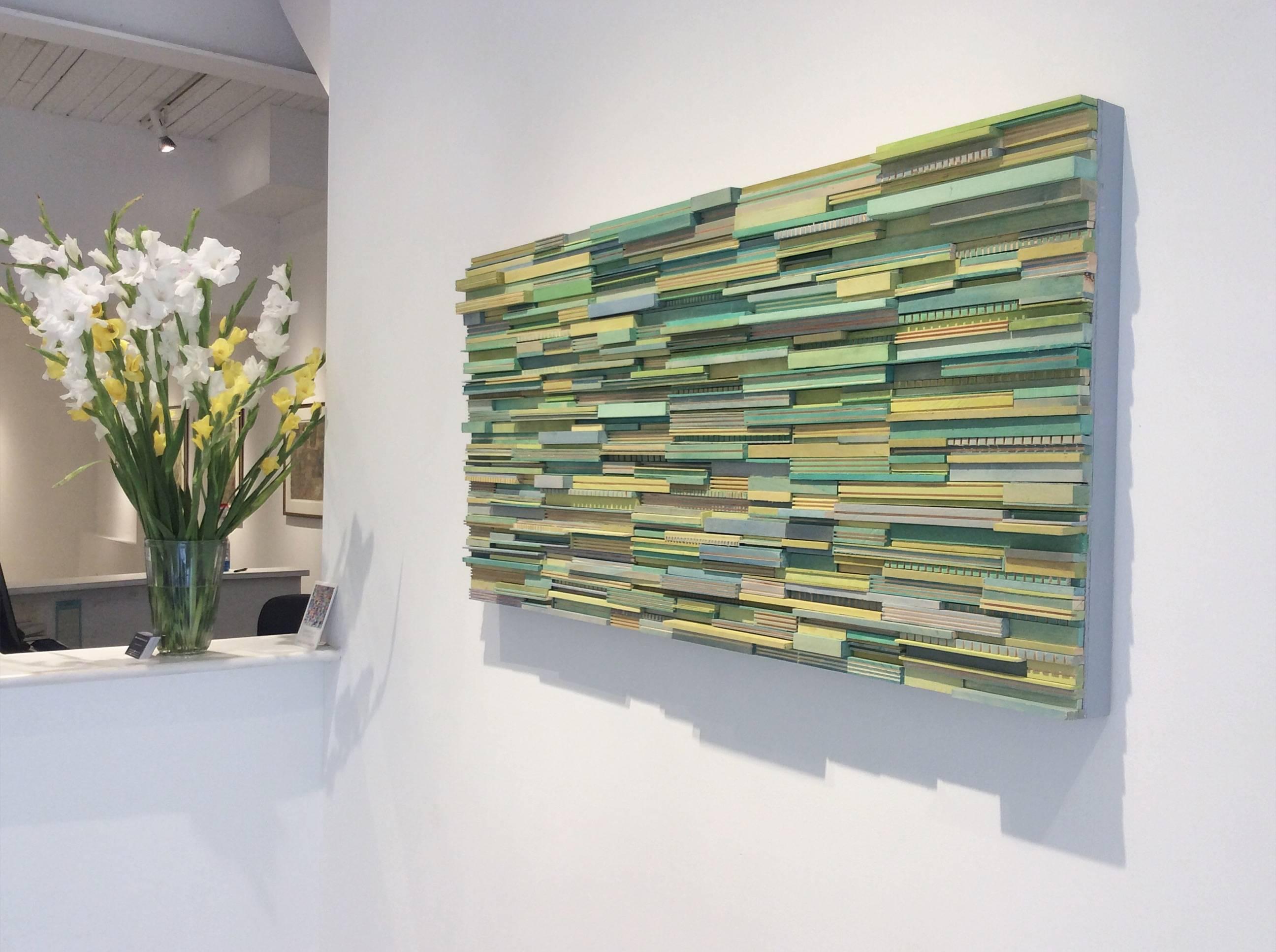Mindanoa  (Abstract Three Dimensional Wood Wall Sculpture in Green) - Brown Abstract Sculpture by Stephen Walling