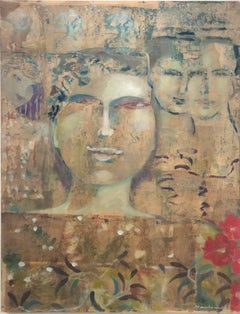 Ancient Memory (Abstracted Painting of Whimsical Feminine Portraiture in Gold)