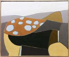 Winter Parchment (Modern, Abstract Painting in Grey Blue, Ochre, Beige Yellow)