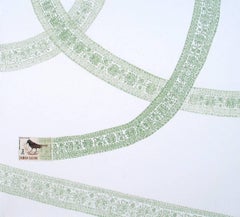 Used Samoa, Green Flight Pattern (Pastel Green Colored Pencil Drawing & Bird Stamp)