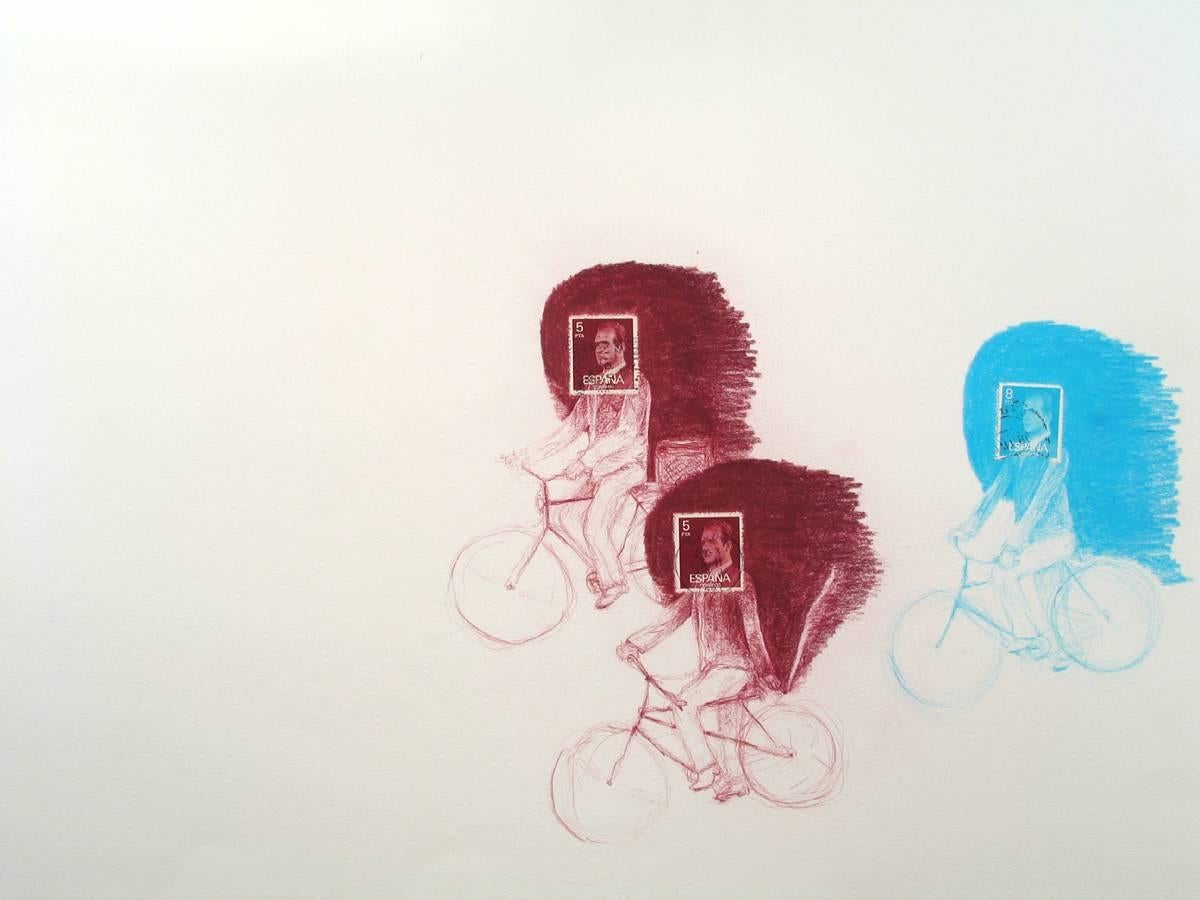 Spagna (I Ciclisti) Disegno con francobolli esclusivi - Art di Andrea Moreau