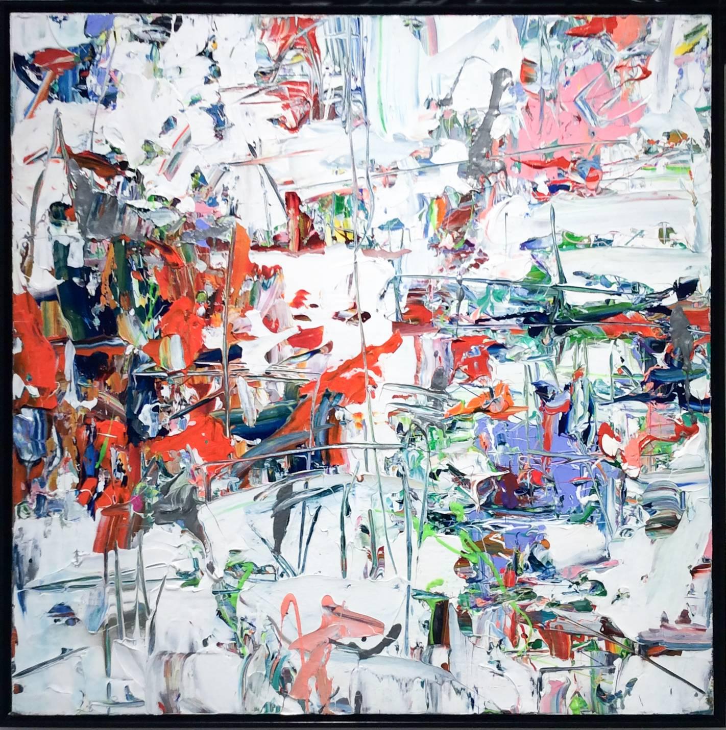 Adam Cohen Abstract Painting - Dissonance (Contemporary Abstract Expressionist Painting in Red, White & Blue)