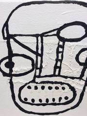 Modern Aztec (Black & White Primitive Portrait on Hand Stitched Canvas)