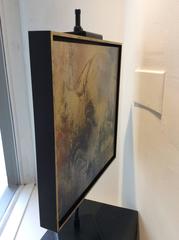 An Echo of Inner Music (Blue and Gold Abstract Painting with Metallic Powders)