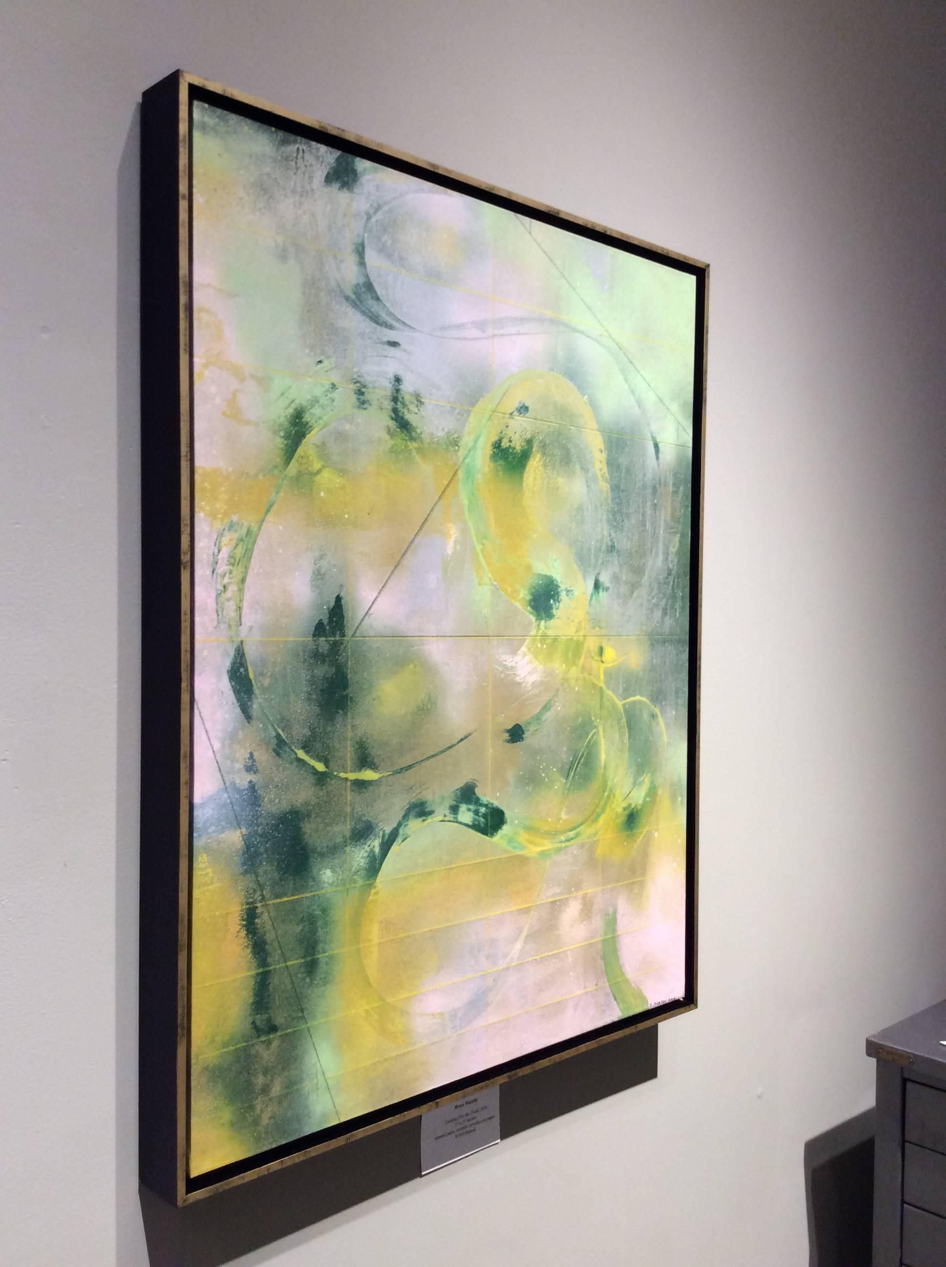 Looking for Truth (Gemälde im abstrakten Stil in Grün und Hellrosa) – Painting von Bruce Murphy