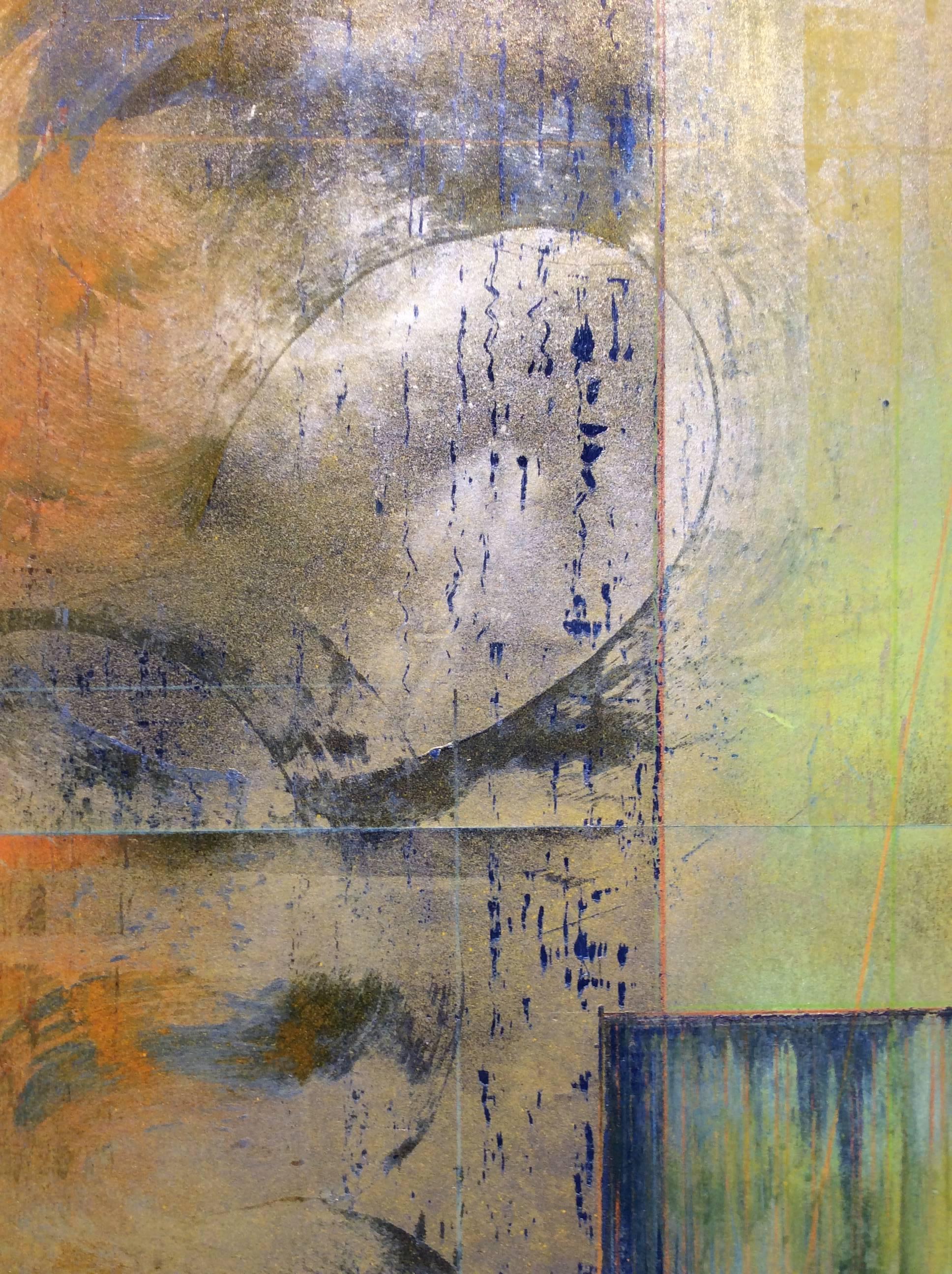 Spatische Alchemie (Farbenfrohes abstraktes Gemälde mit Metallic-Puder) (Abstrakter Expressionismus), Painting, von Bruce Murphy