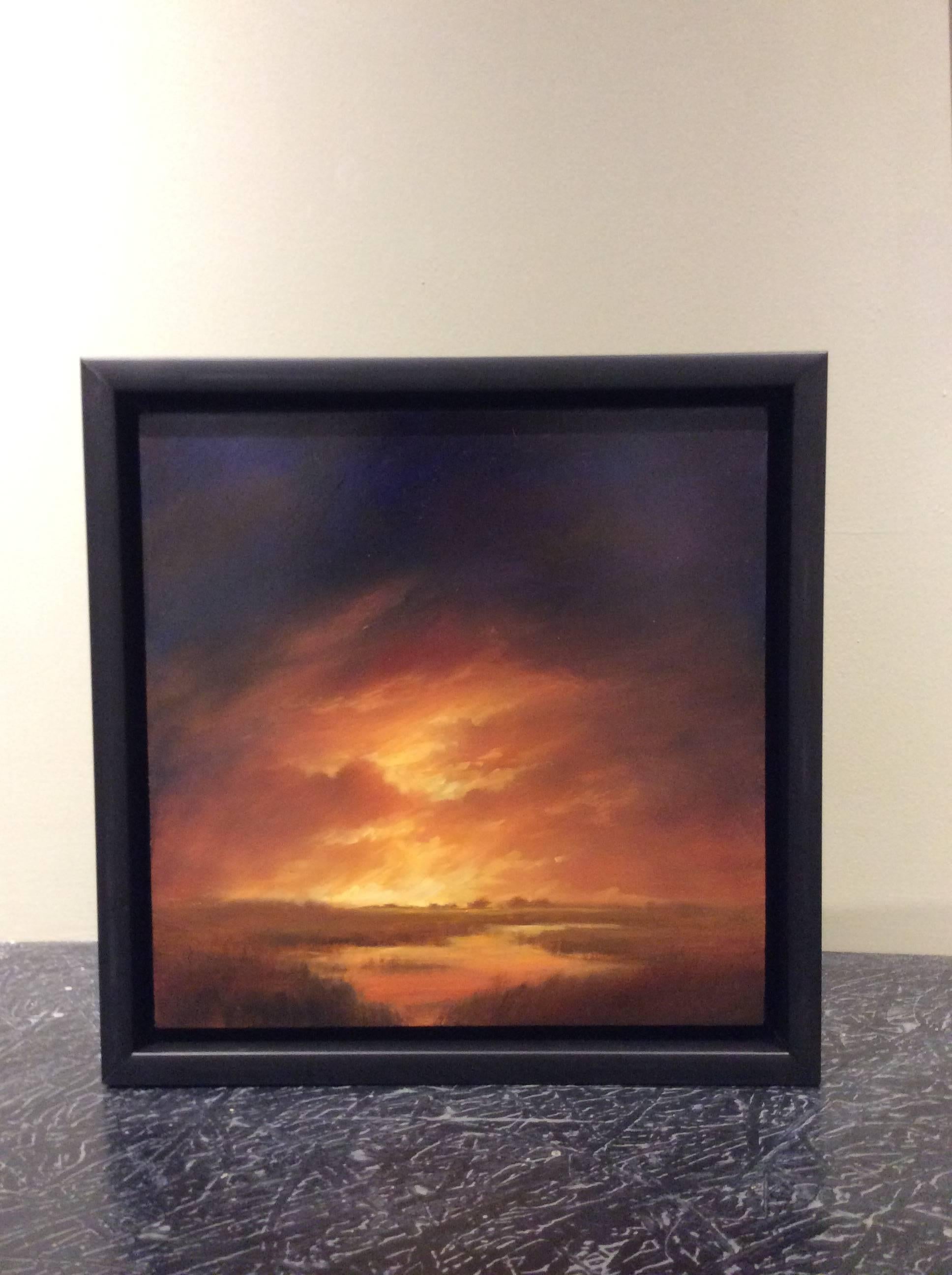 Horizon II (Landscape Oil Painting of a Sunset in Hudson River School Style) - Black Landscape Painting by Jane Bloodgood-Abrams