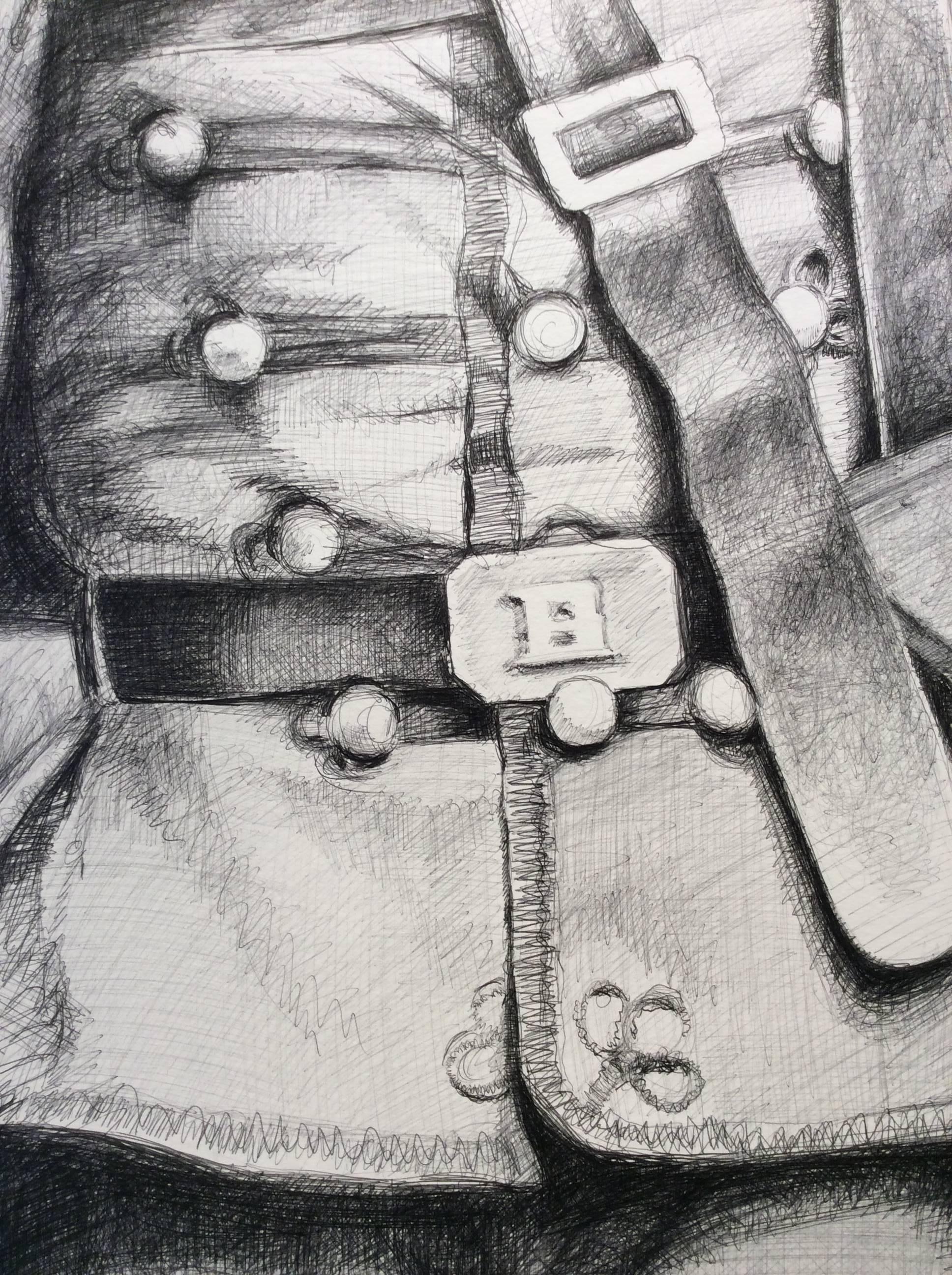 Drummer (Large Black & White Ballpoint Pen Drawing Civil War Soldier Portrait) - Contemporary Art by Linda Newman Boughton