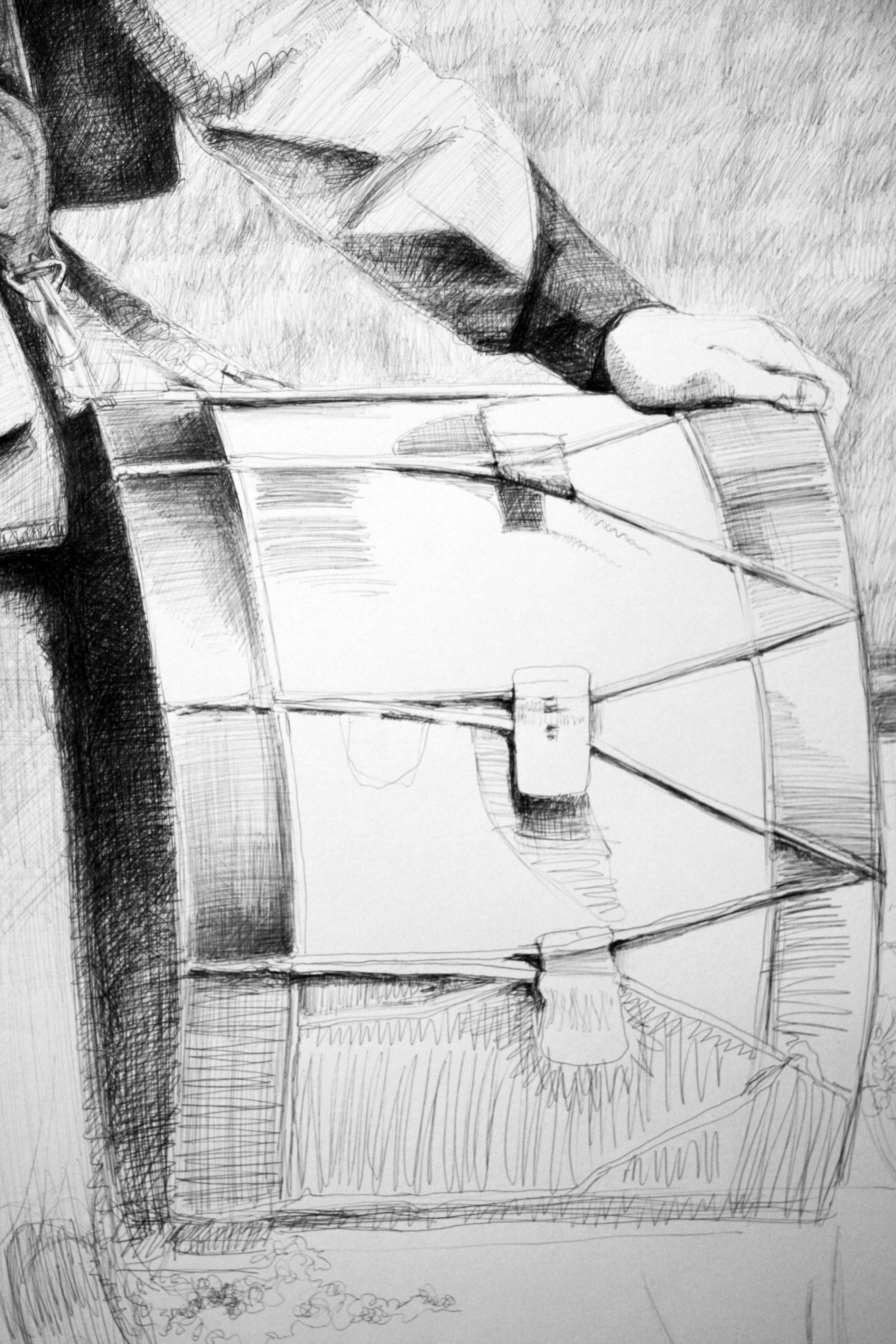 Drummer (Large Black & White Ballpoint Pen Drawing Civil War Soldier Portrait) - Gray Figurative Art by Linda Newman Boughton