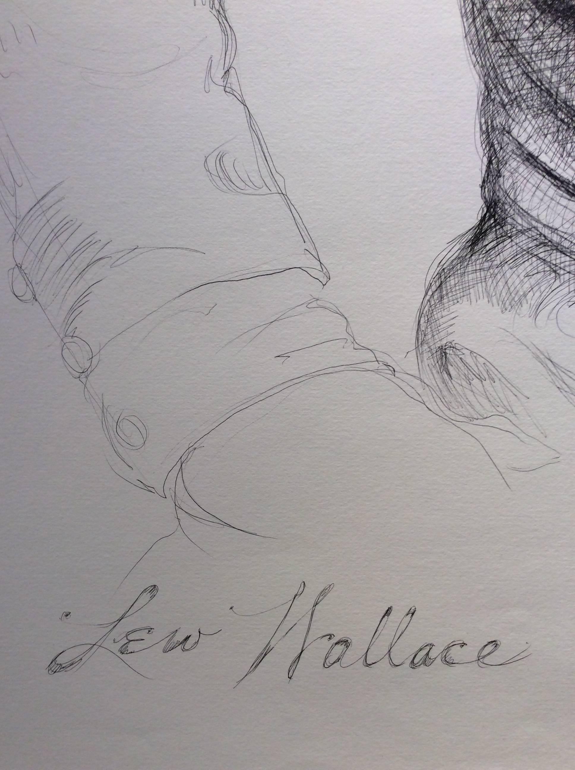 Lew Wallace (großes Schwarz-Weiß-Kugelschreiber-Porträt des Bürgerkriegsverbandes General) im Angebot 1