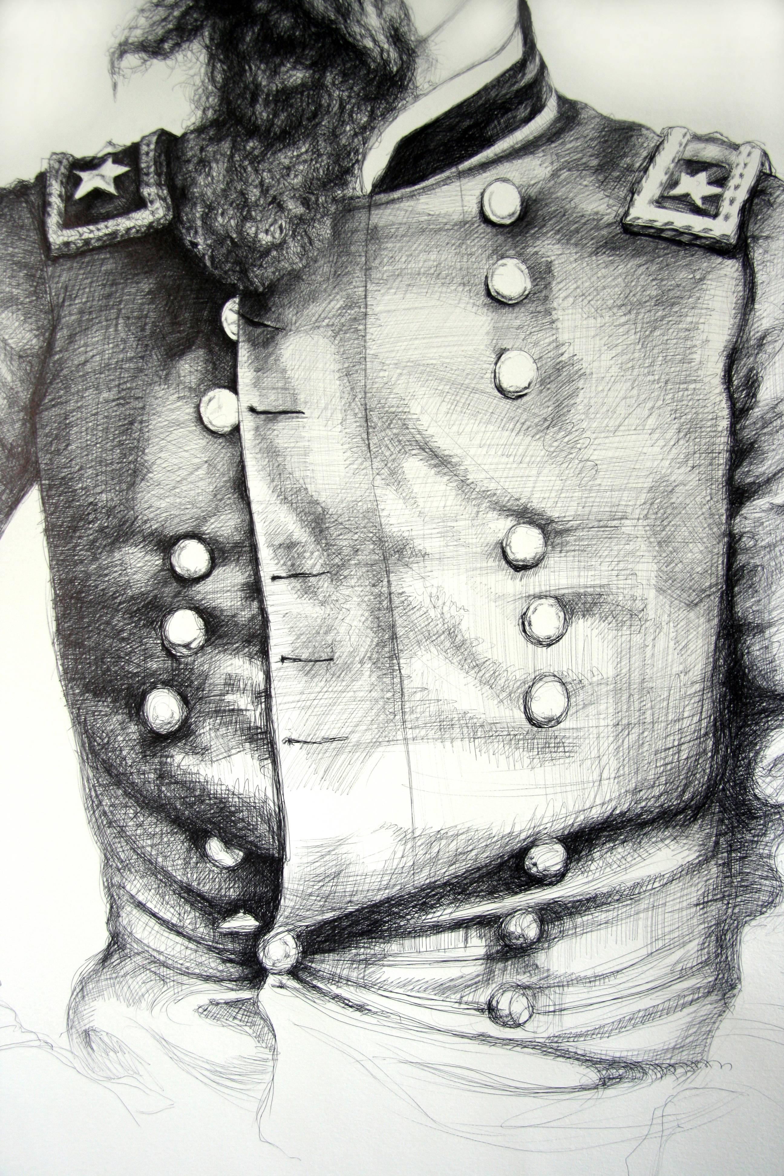 Lew Wallace (großes Schwarz-Weiß-Kugelschreiber-Porträt des Bürgerkriegsverbandes General) (Moderne), Art, von Linda Newman Boughton