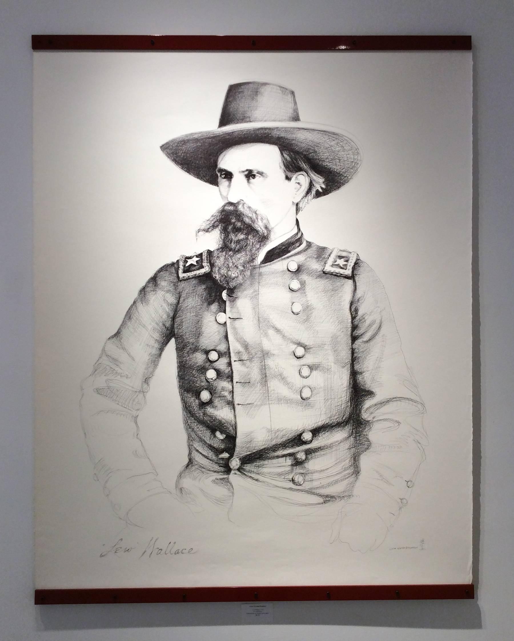 Lew Wallace (großes Schwarz-Weiß-Kugelschreiber-Porträt des Bürgerkriegsverbandes General) – Art von Linda Newman Boughton