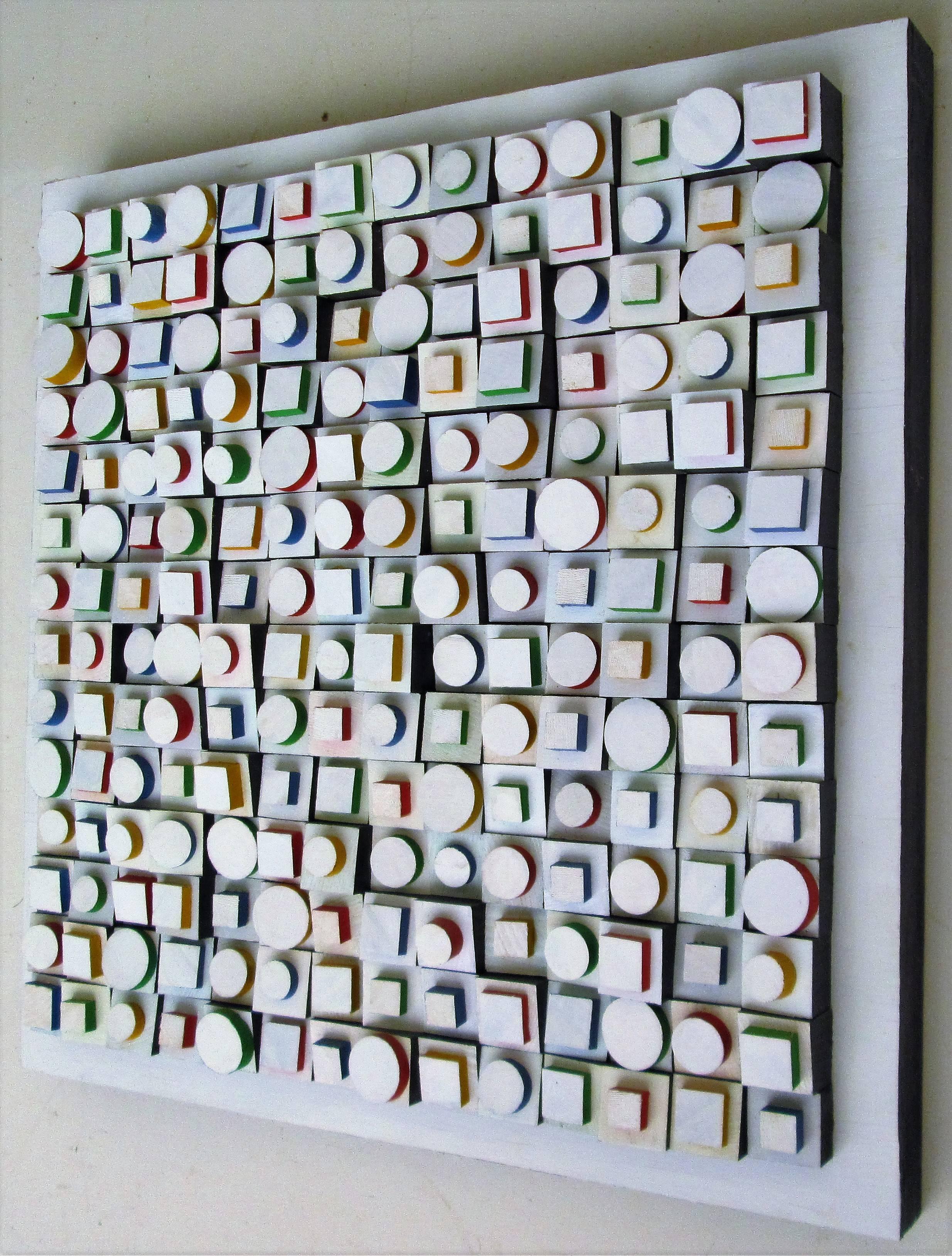 Its All How You Look At It (White and Multi-Colored Abstract Wall Sculpture) - Painting by Stephen Walling