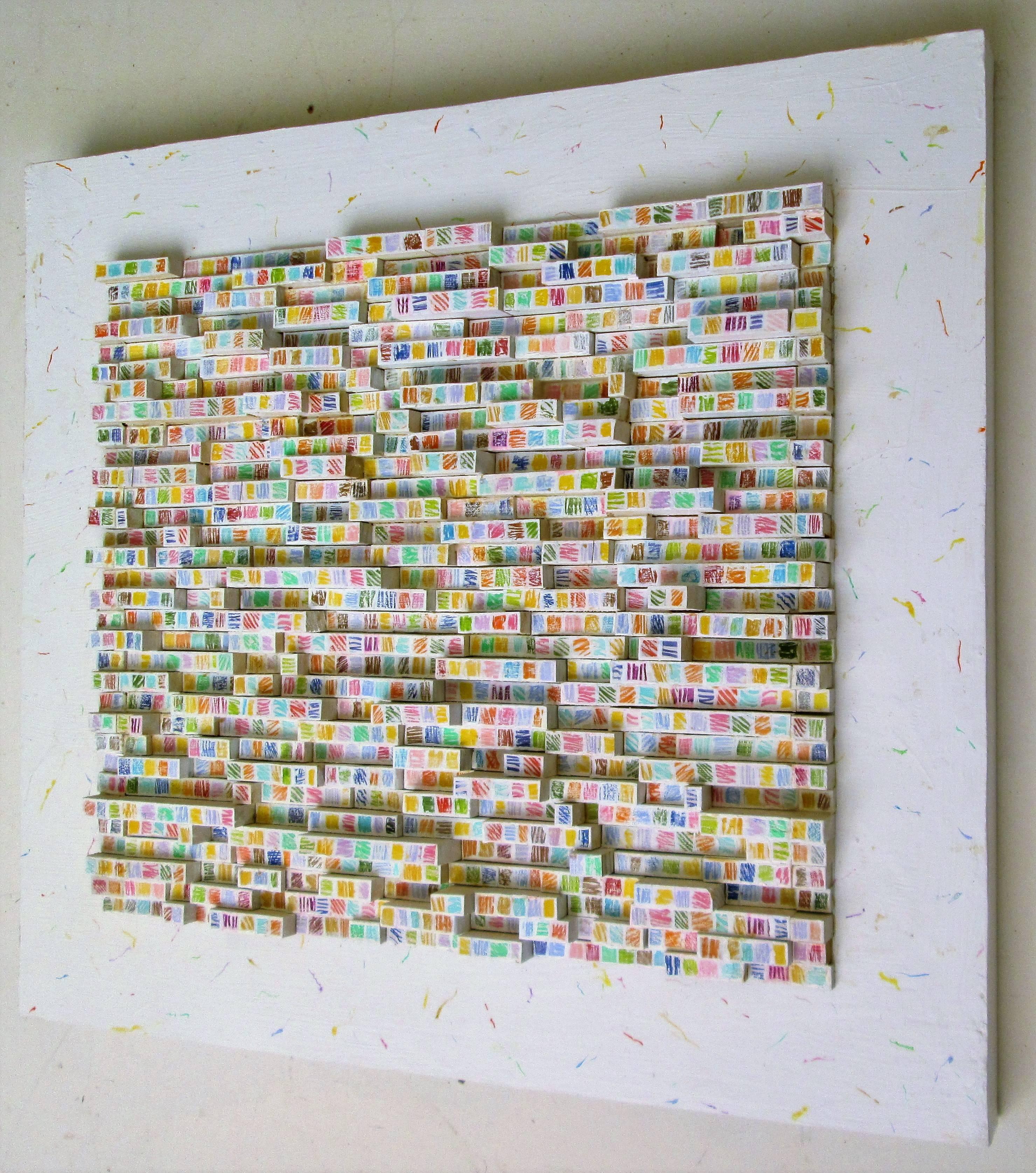 My Coloring Box (Farbenfrohe abstrakte 3-D-Wandskulptur) – Sculpture von Stephen Walling