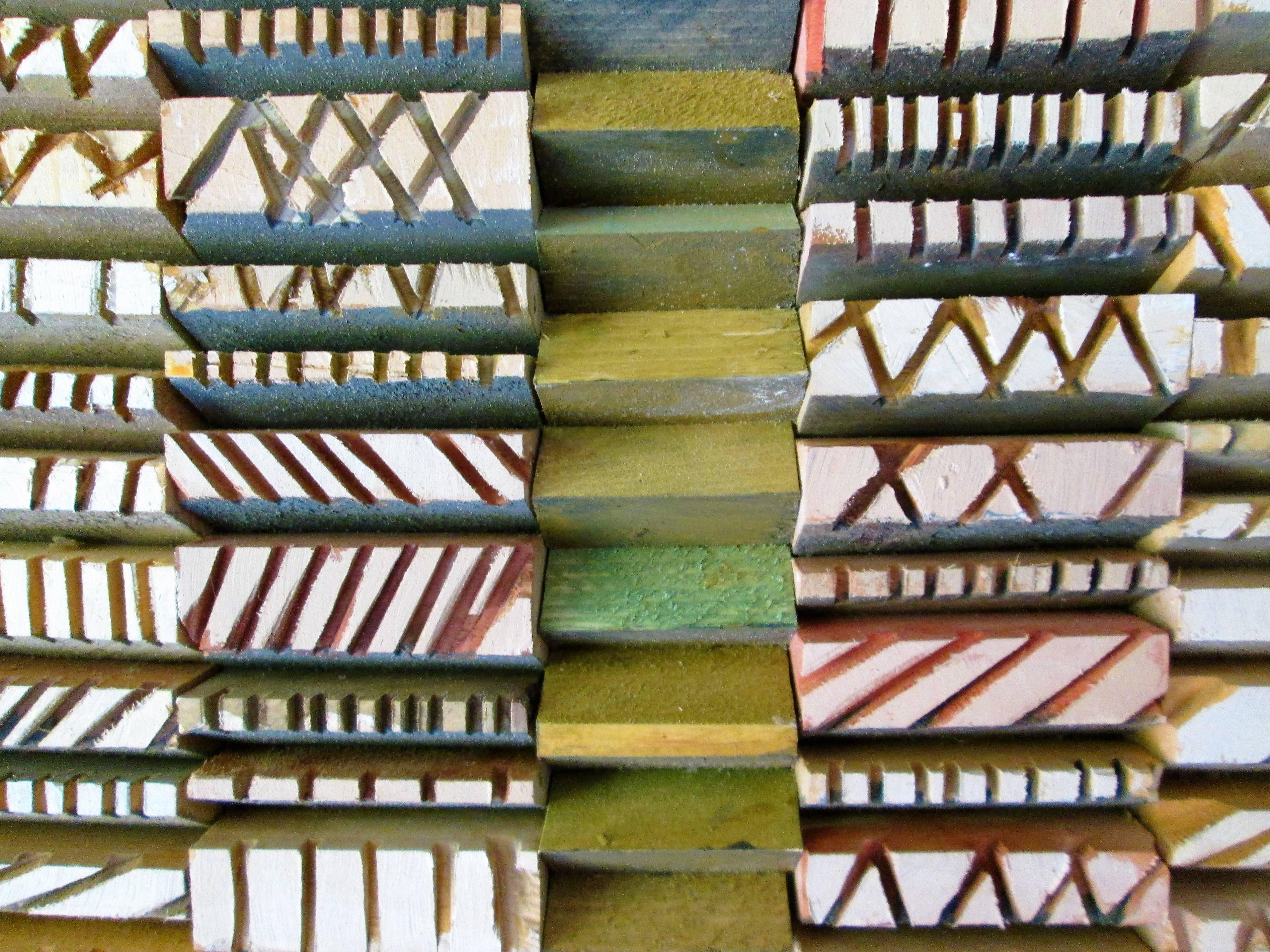 Todoro (Abstract, Three-Dimensional Wood Wall Sculpture in Green & White) 1