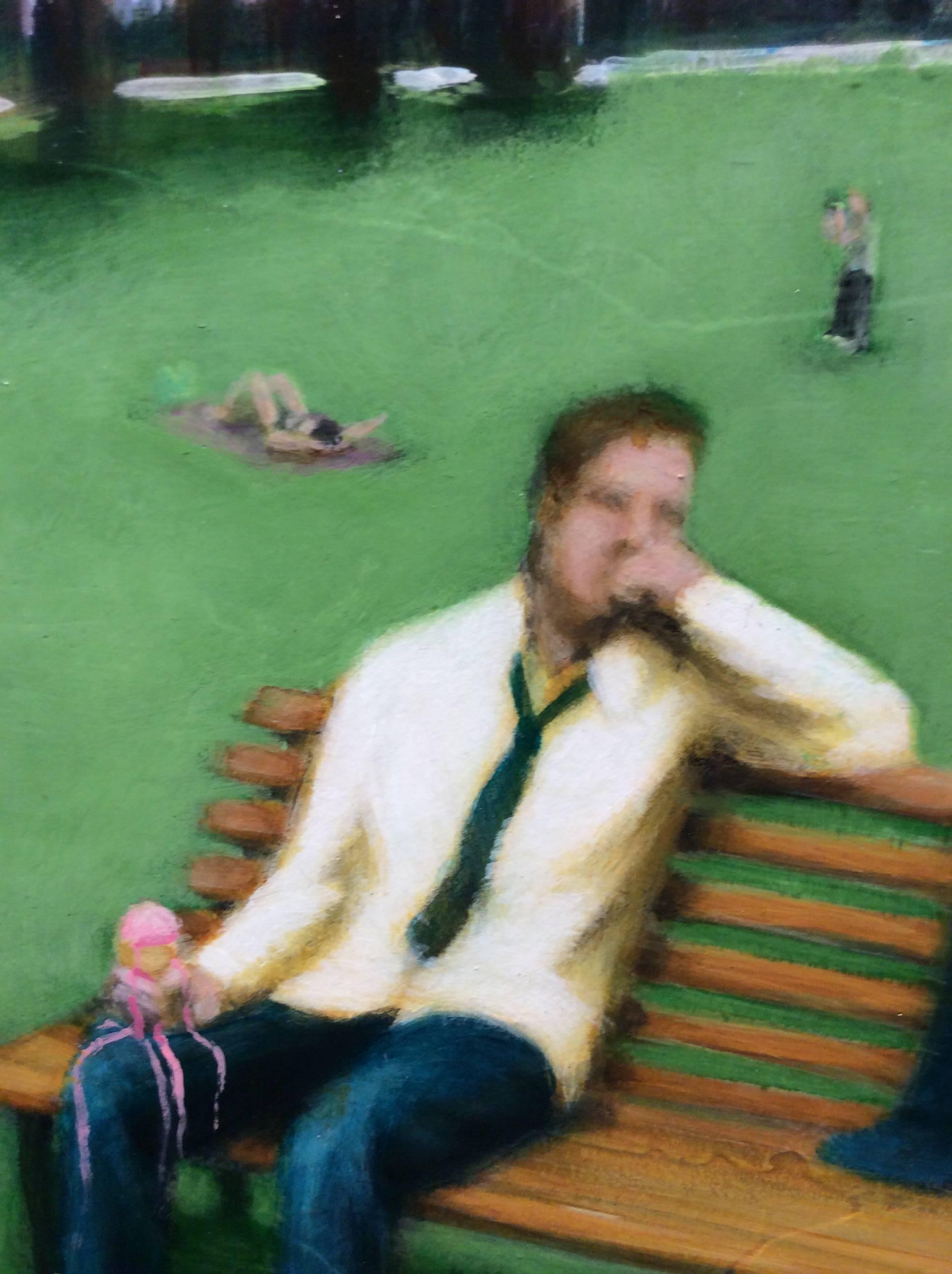 Strawberry (Figurative Painting of Male Sitting on a Park Bench with Ice Cream) 2