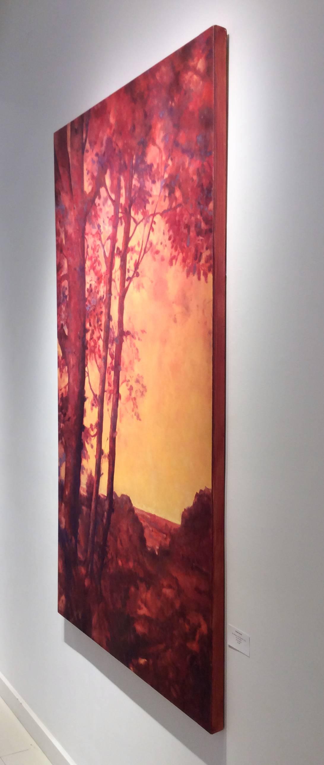 70 x 40 x 1,5 pulgadas
pintura al óleo sobre lienzo, vertical, monocromática, paisaje rojo

Este gran óleo vertical de paisaje monocromático rojo óxido y naranja transmite sentimientos de romanticismo y nostalgia, a la vez que es definitivamente