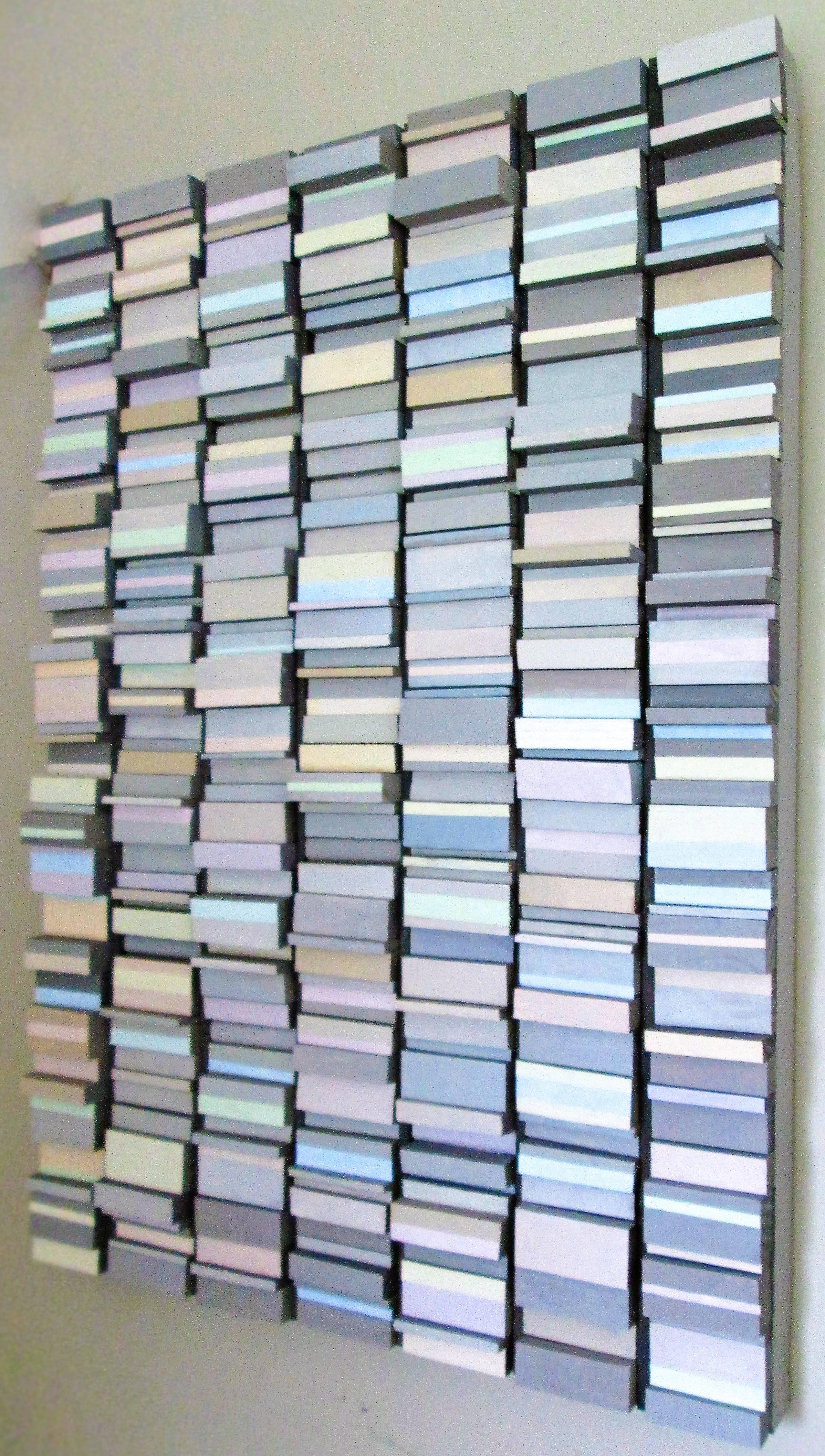 All in a Row (Pastel & Gray 3 Dimensional Wall Sculpture) - Painting by Stephen Walling
