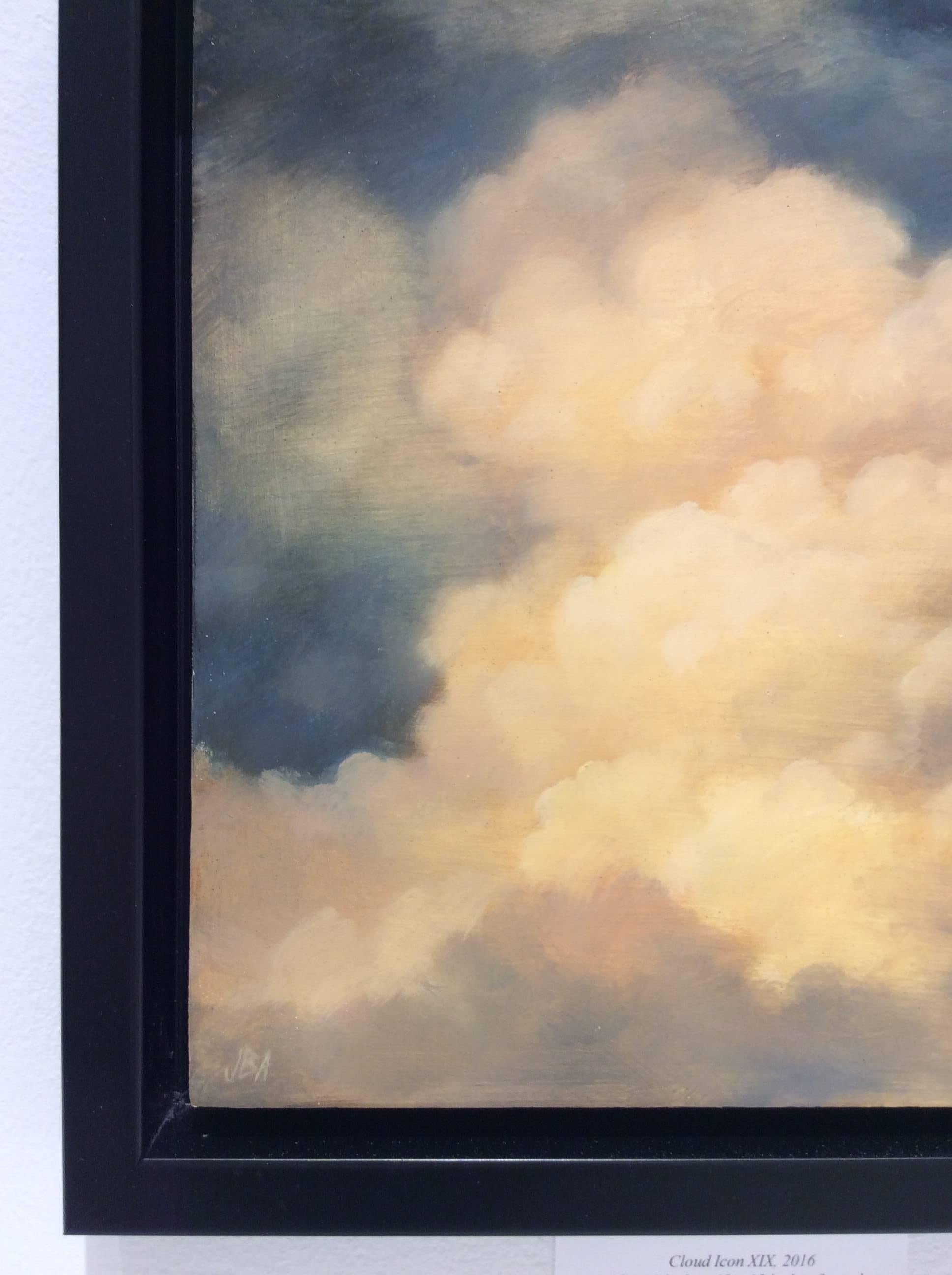 Icon du nuage XIX (petite peinture à l'huile carrée d'un grand nuage dans un ciel bleu) - Painting de Jane Bloodgood-Abrams