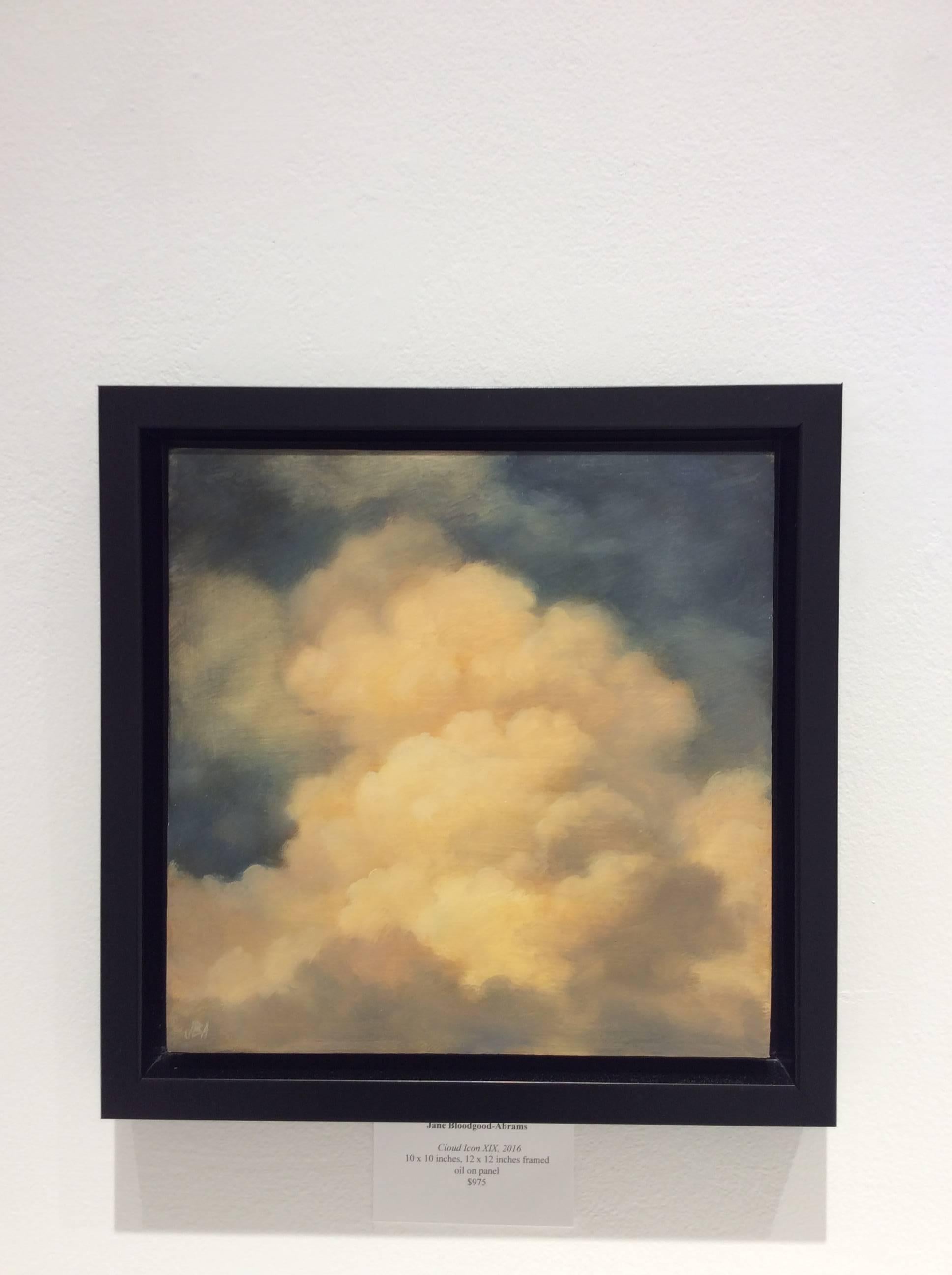 Icon du nuage XIX (petite peinture à l'huile carrée d'un grand nuage dans un ciel bleu) - Hudson River School Painting par Jane Bloodgood-Abrams