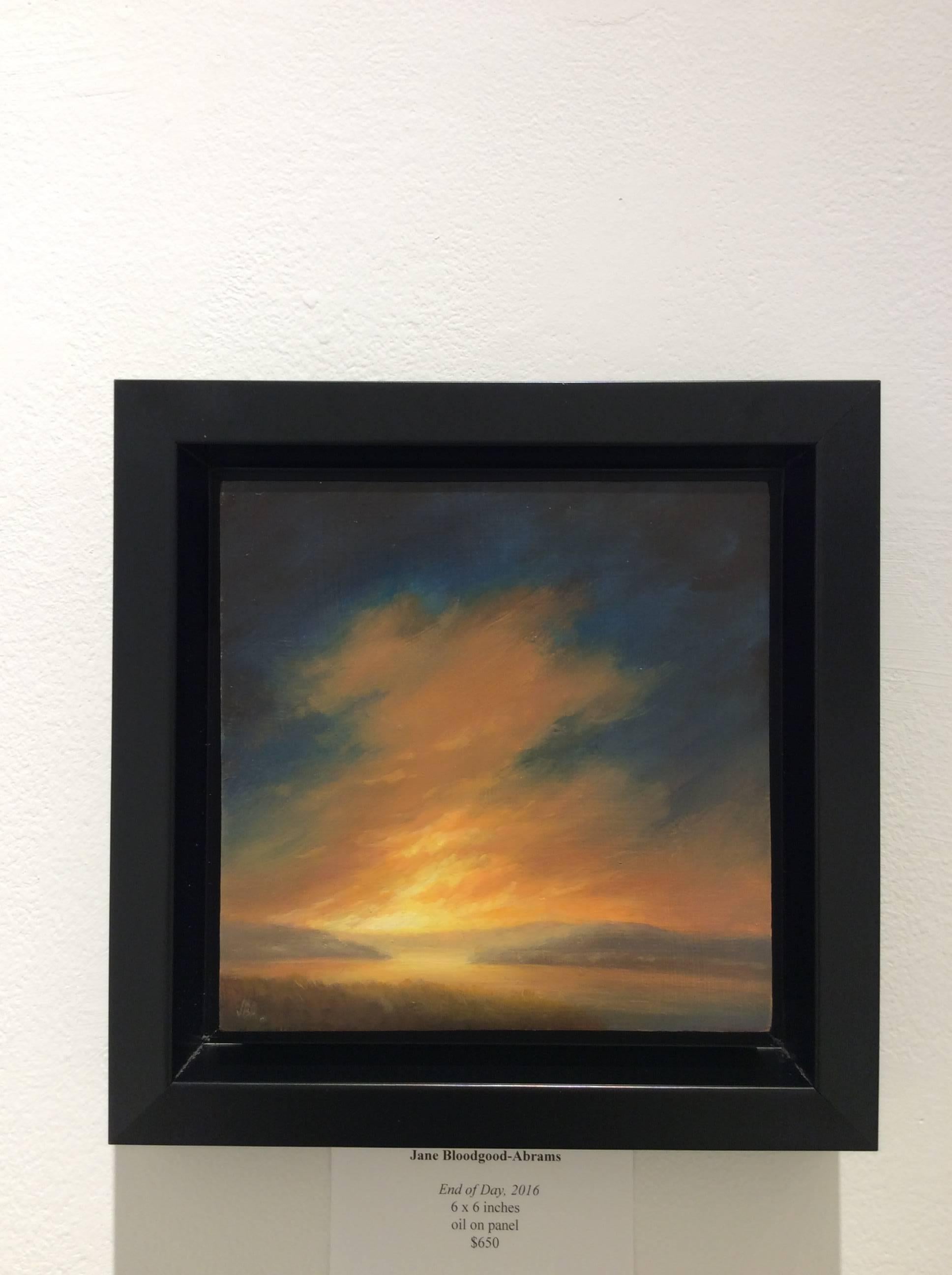 End of Day (Small Landscape Oil Painting of a Sunset Over the Hudson River) - Black Landscape Painting by Jane Bloodgood-Abrams