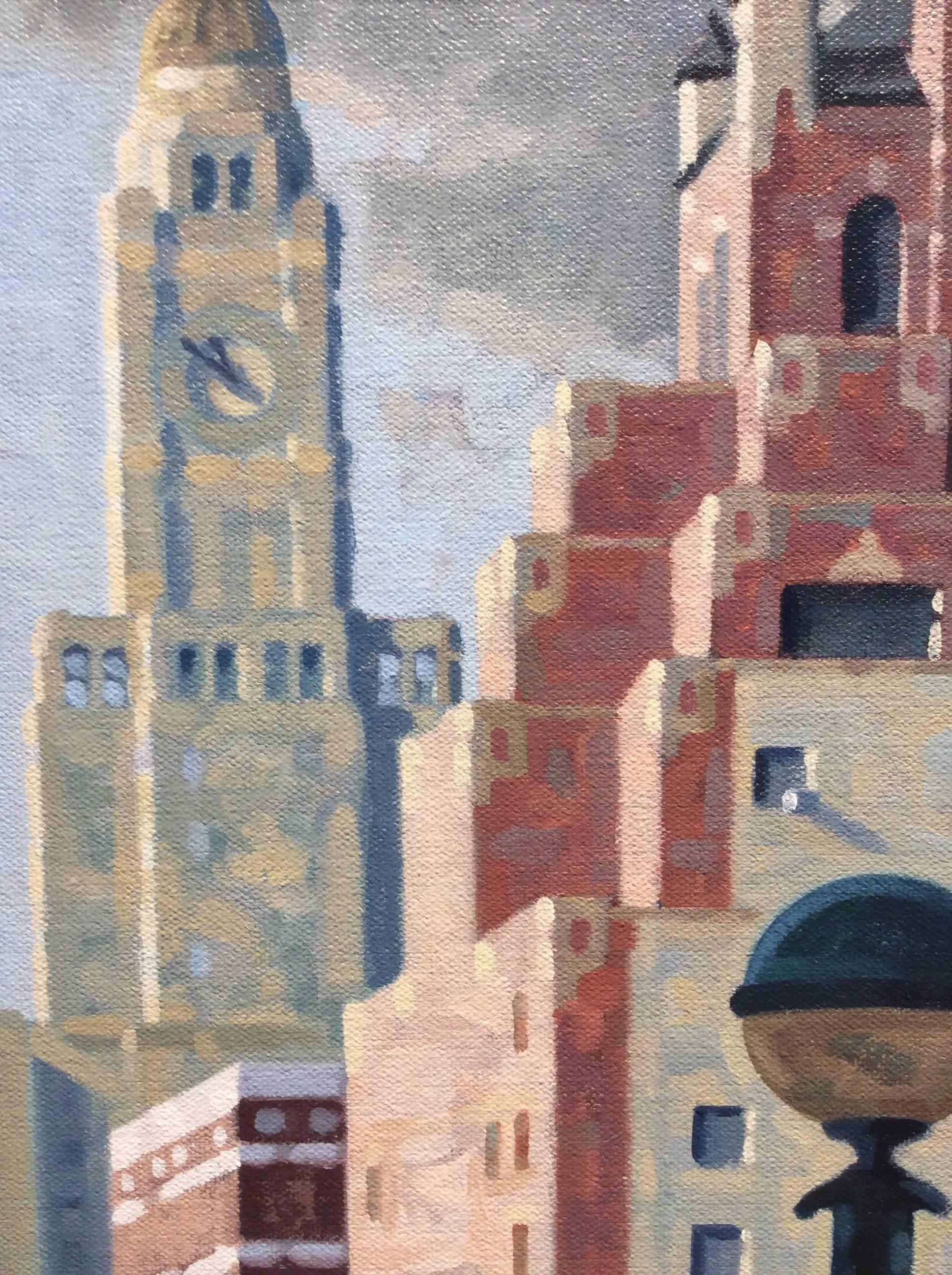 10:50 AM, Study (Small Vertical Cityscape Painting of Williamsburg, Brooklyn) 3
