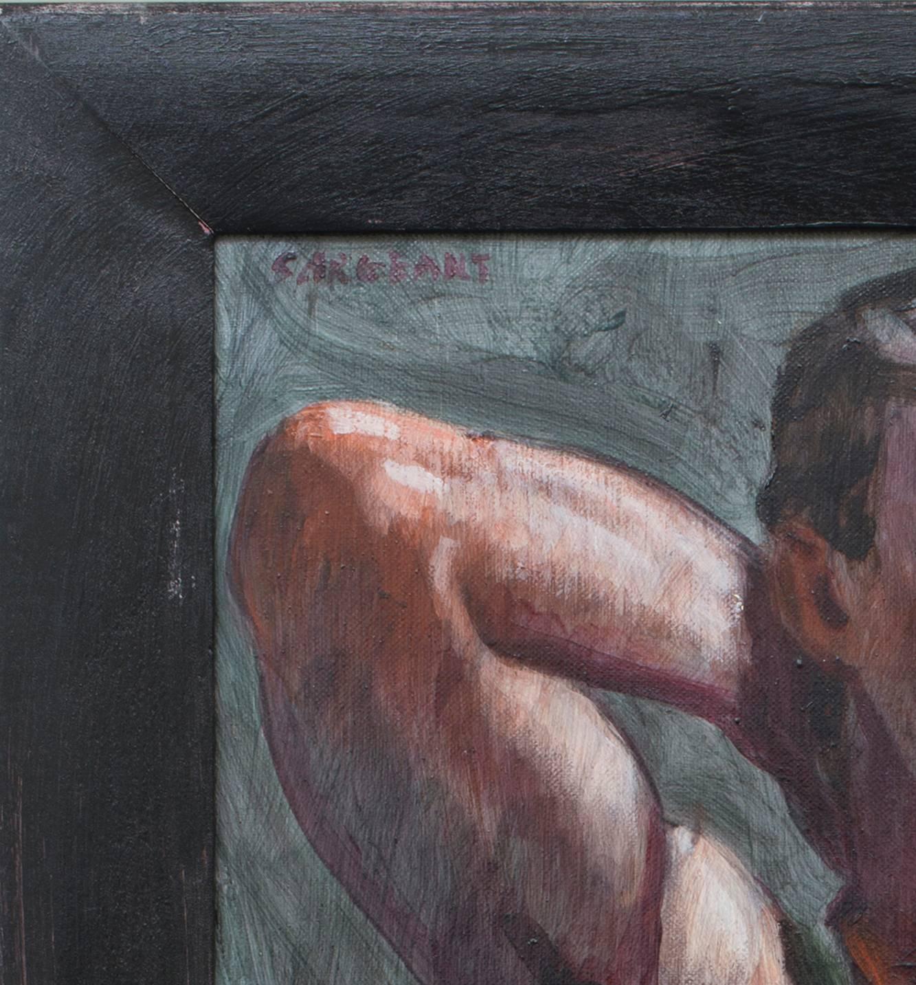 Wrestler in a Green Singlet : peinture à l'huile figurative d'un athlète par Mark Beard en vente 2