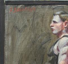 Two Gymnasts (Modern, Academic Style Oil Painting on canvas of 2 Male Athletes