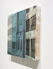 Industrial Brooklyn (Modern Urban Oil Painting of Close-Up on City Buildings)