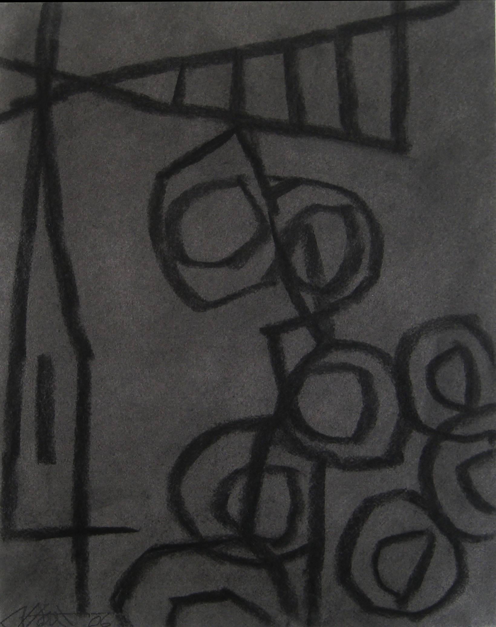 Ohne Titel 24 (Modern Schwarz Holzkohle & Grau Abstraktes Stillleben Zeichnung auf Papier)