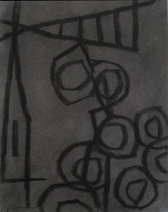 Nature morte abstraite moderne noire anthracite et grise sans titre sur papier, 24