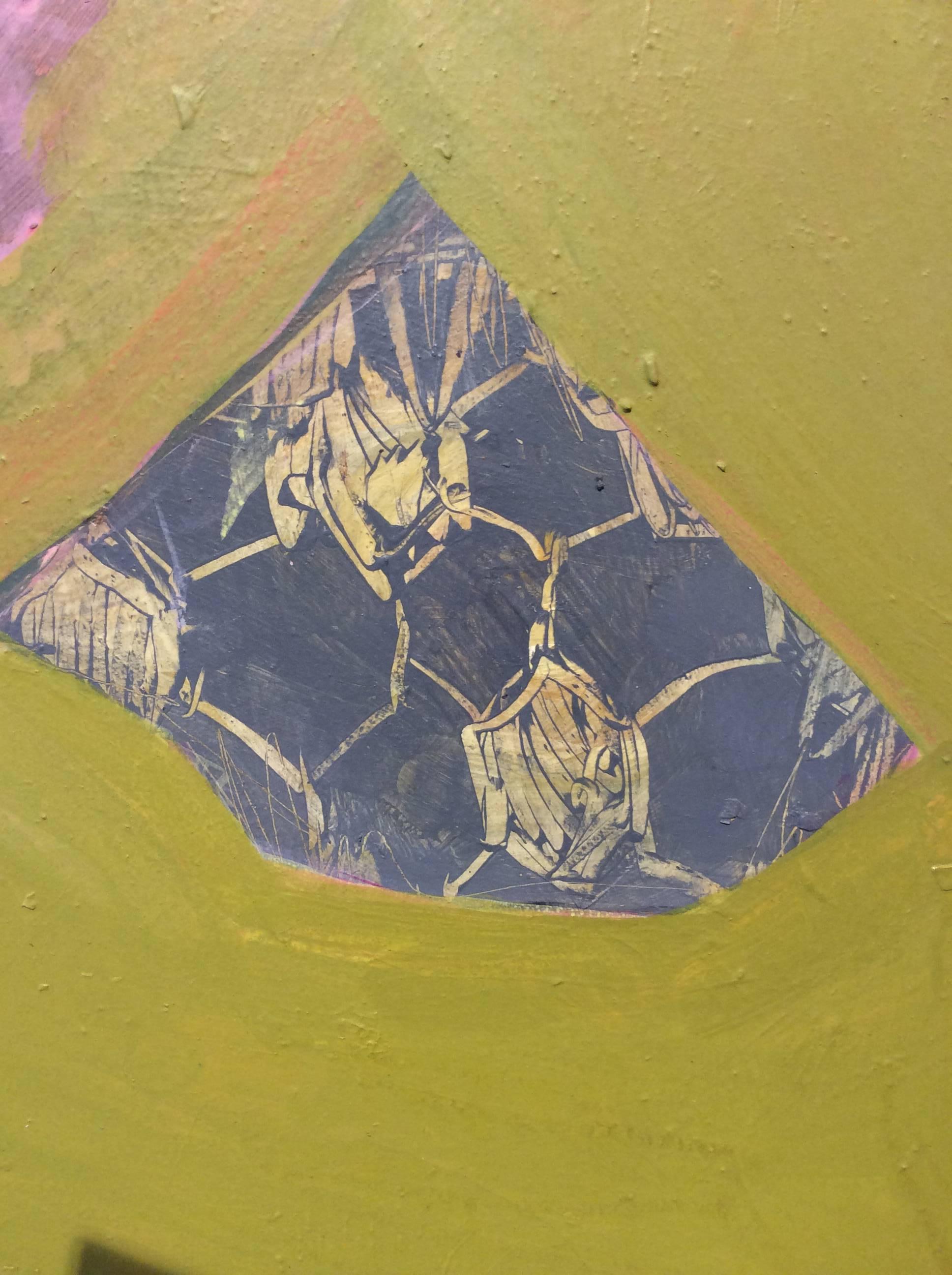 Metamorphosis (peinture carrée abstraite verte et rose sur toile) - Contemporain Painting par Anne Francey