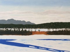 Retro Athens from Hudson in Winter (Winter Landscape Oil Painting on Canvas)