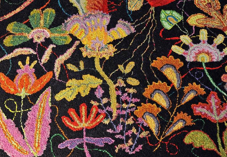 Dale Payson Hearts (Hand Hooked Rug Ottoman with Original Floral