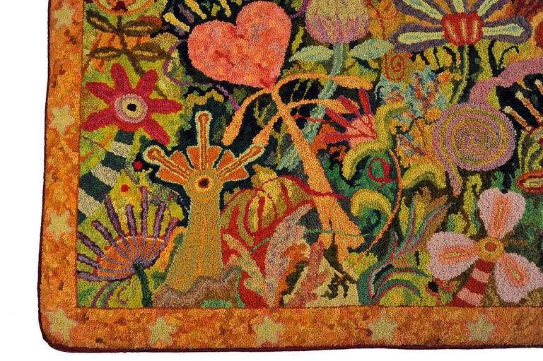 Dale Payson Stars (Hand Hooked Rug Ottoman with Original Floral