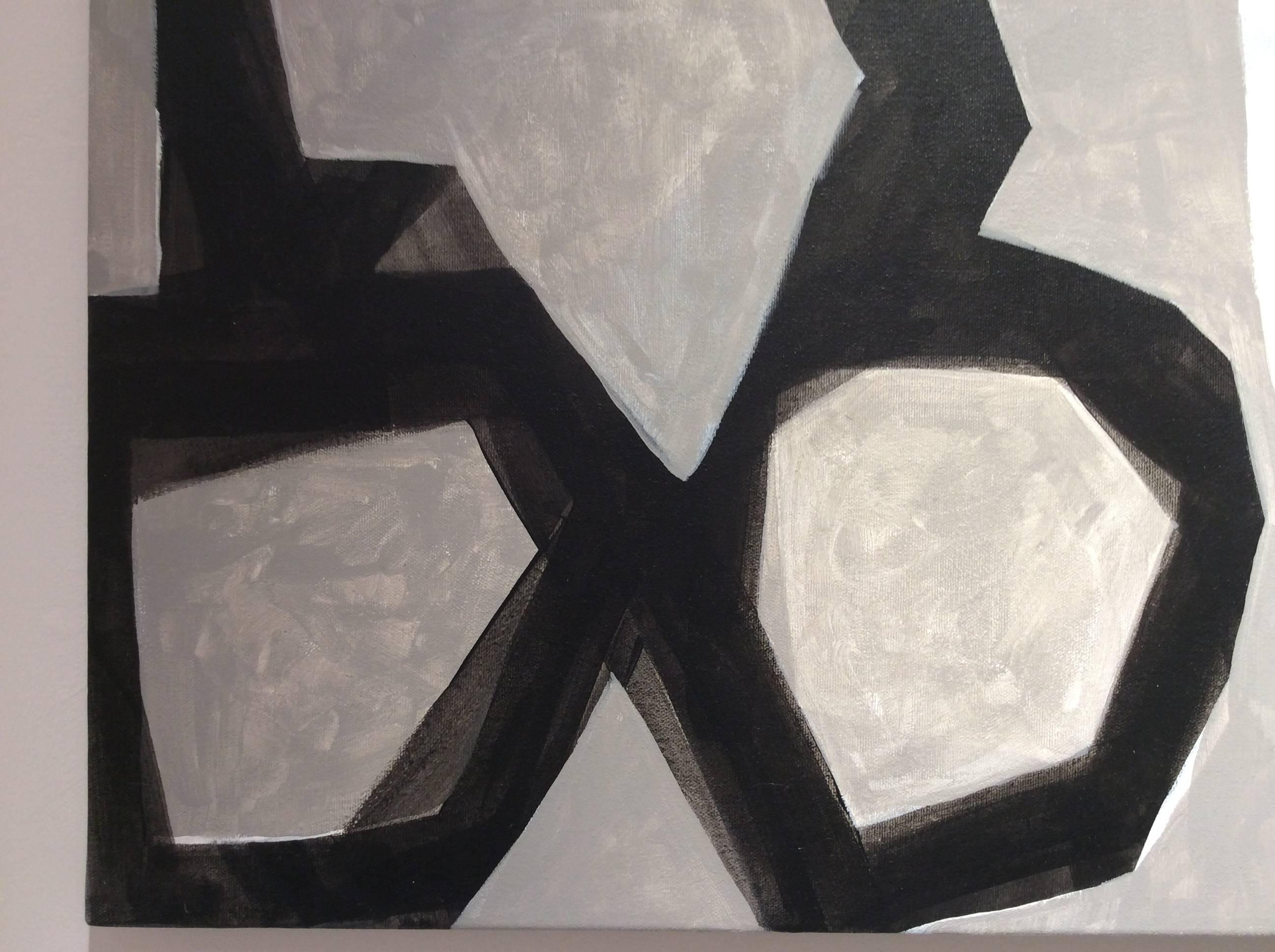 Windfall #1 (Abstract Mid Century Modern Style Painting in Grey, White & Black) 2