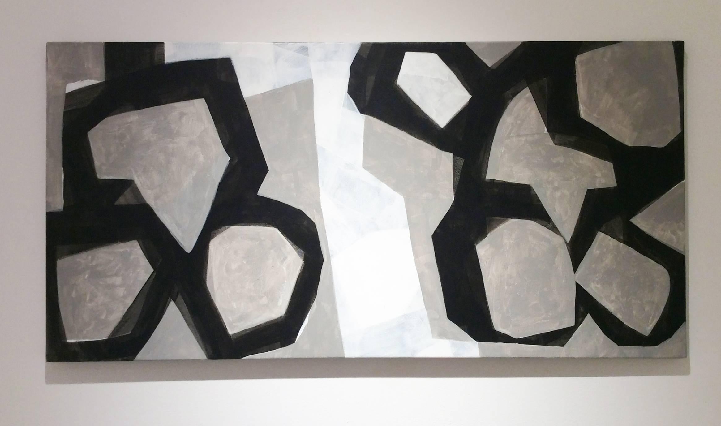 Windfall #1 (Abstract Mid Century Modern Style Painting in Grey, White & Black) 1