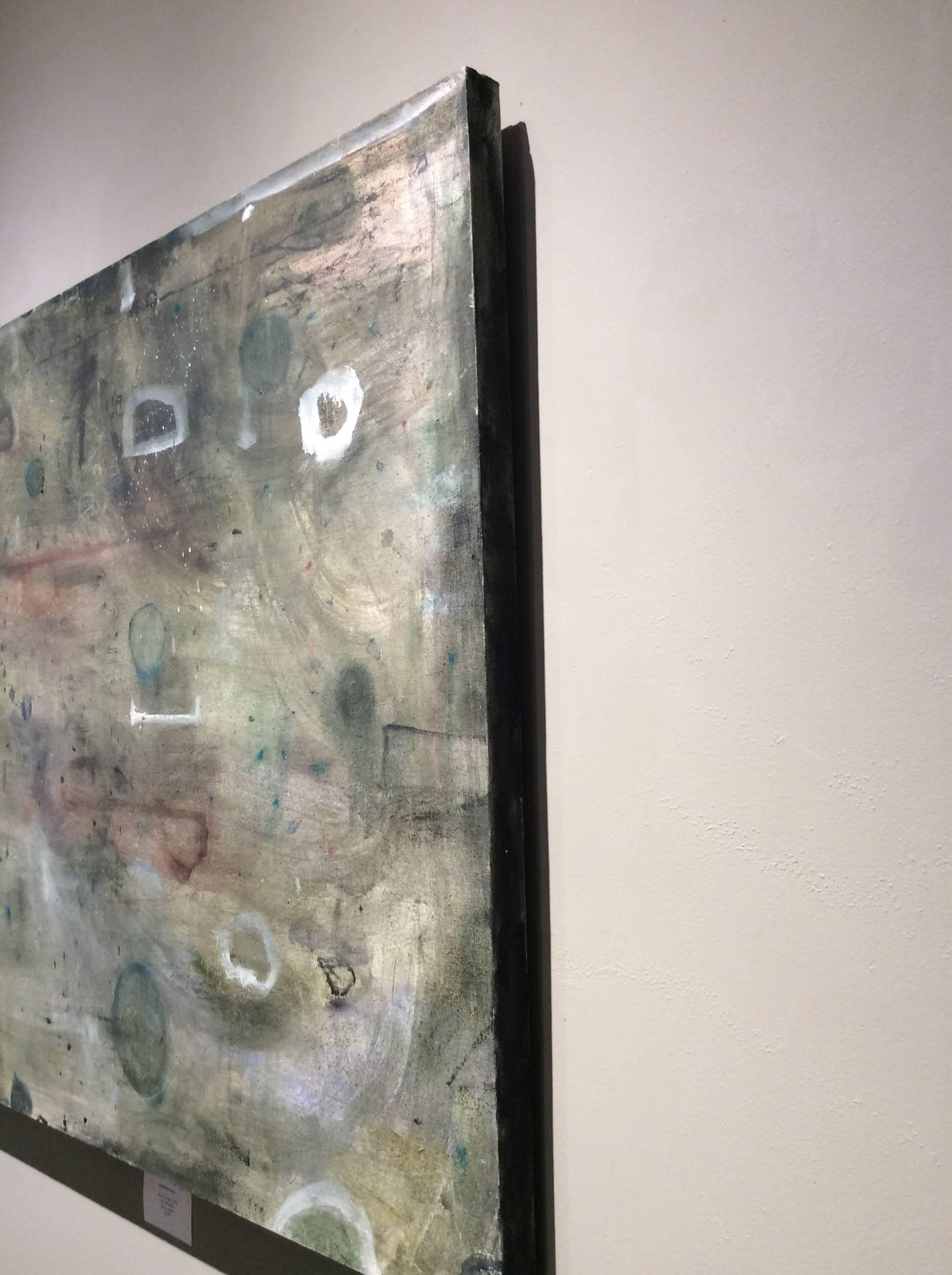 A Way of Knowing #1 (Contemporary Abstract Oil Painting in Olive Green) - Gray Abstract Painting by Elizabeth Coyne