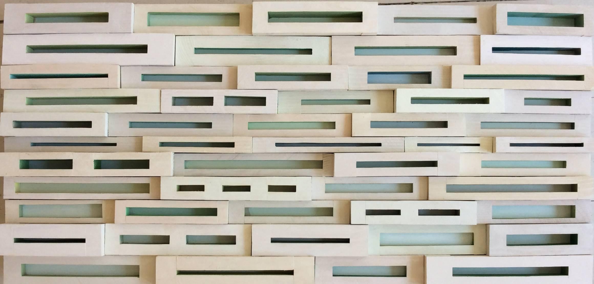 Glimpses (Abstract Mid-Century Modern 3-D Wall Sculpture in Green & White) 7