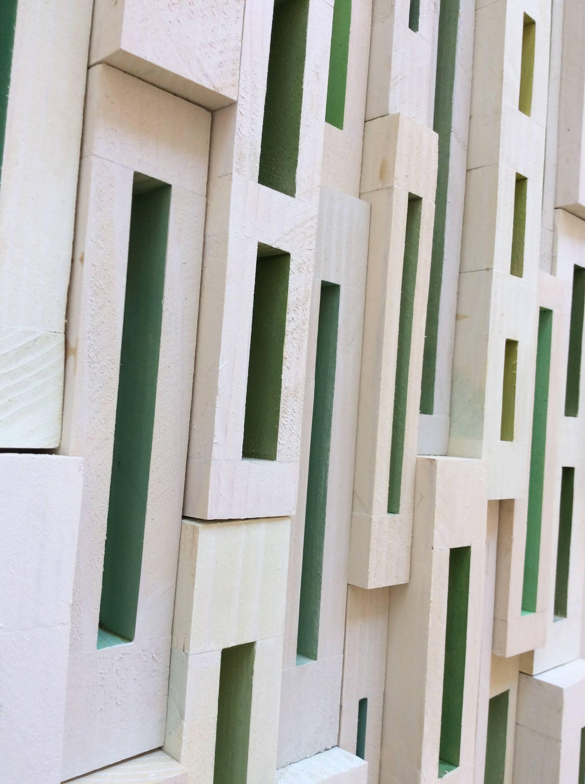 Glimpses (Abstract Mid-Century Modern 3-D Wall Sculpture in Green & White) 2