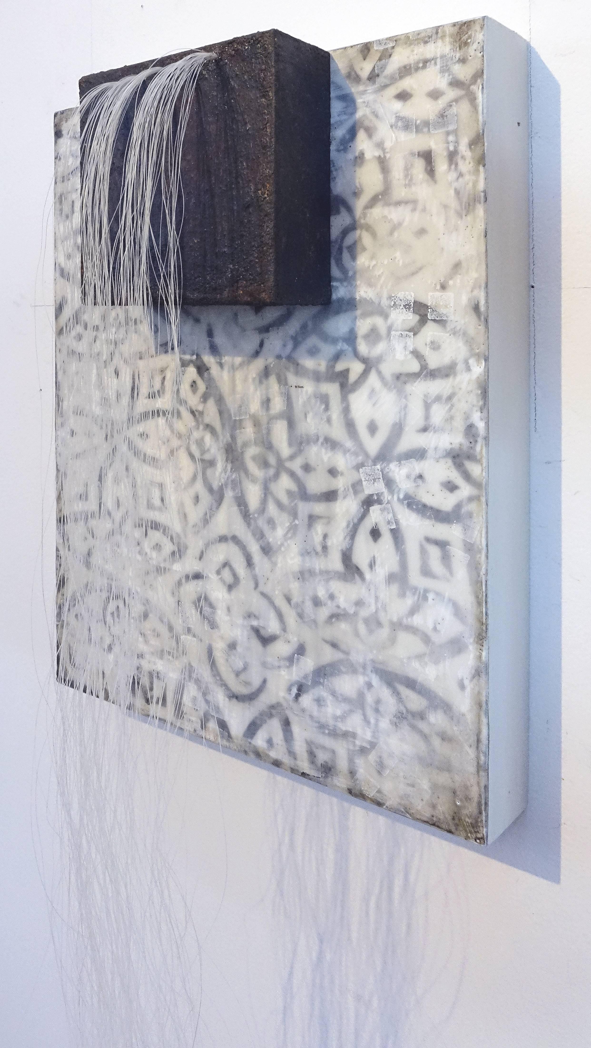 Hairfall (Mixed Media Abstract Wall Sculpture with Grey & White Mosaic Pattern) - Contemporary Mixed Media Art by Susan Stover