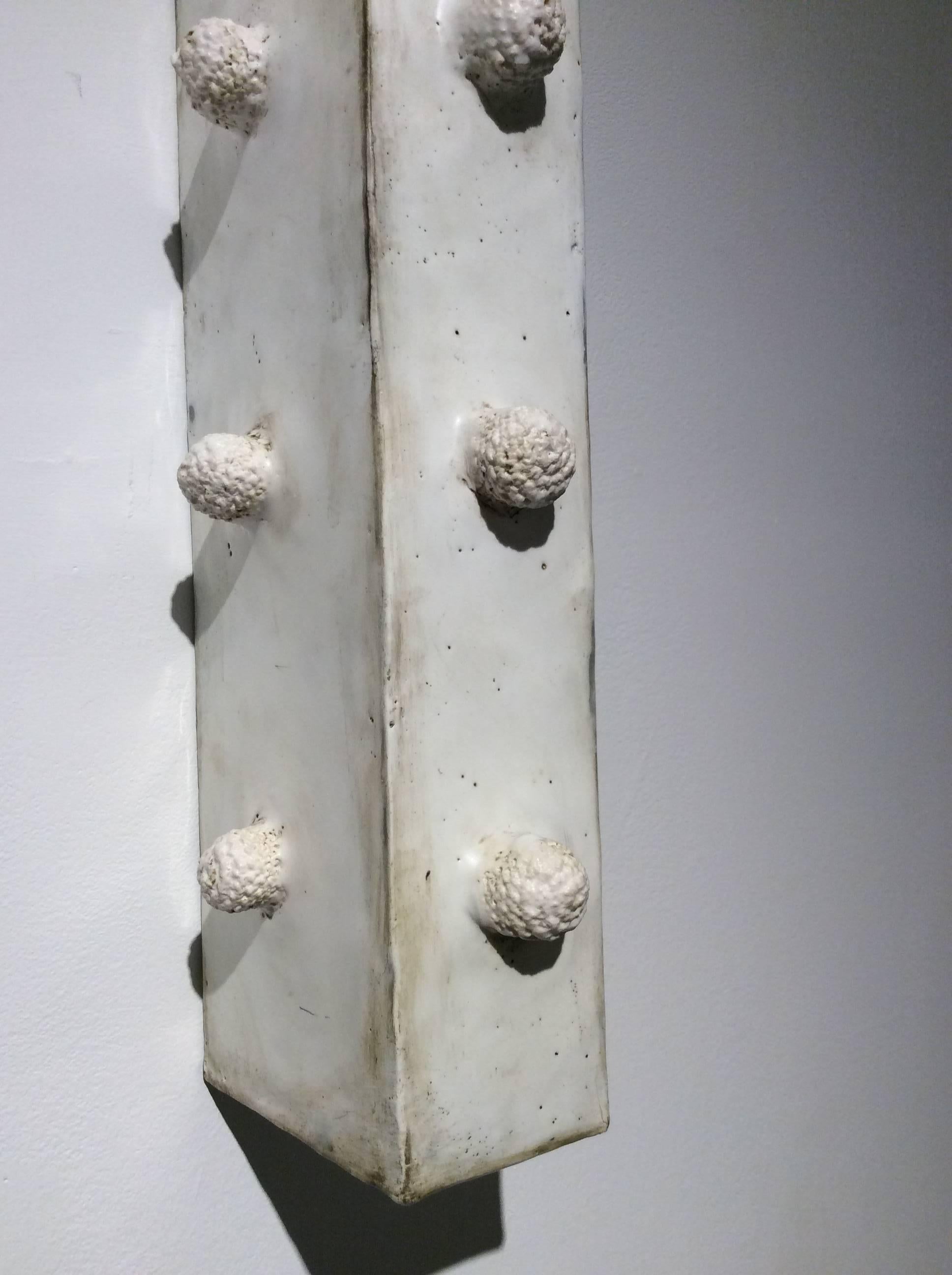 Order (Vertical Modern & Abstract Wall Sculpture in White Encaustic) 1