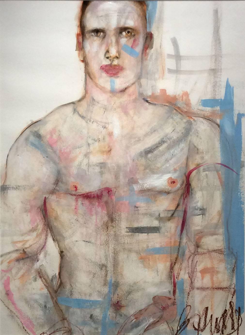 Unknown Nude Painting - Male Nude (Contemporary Artist, Discrete Figurative Painting of Human Body)