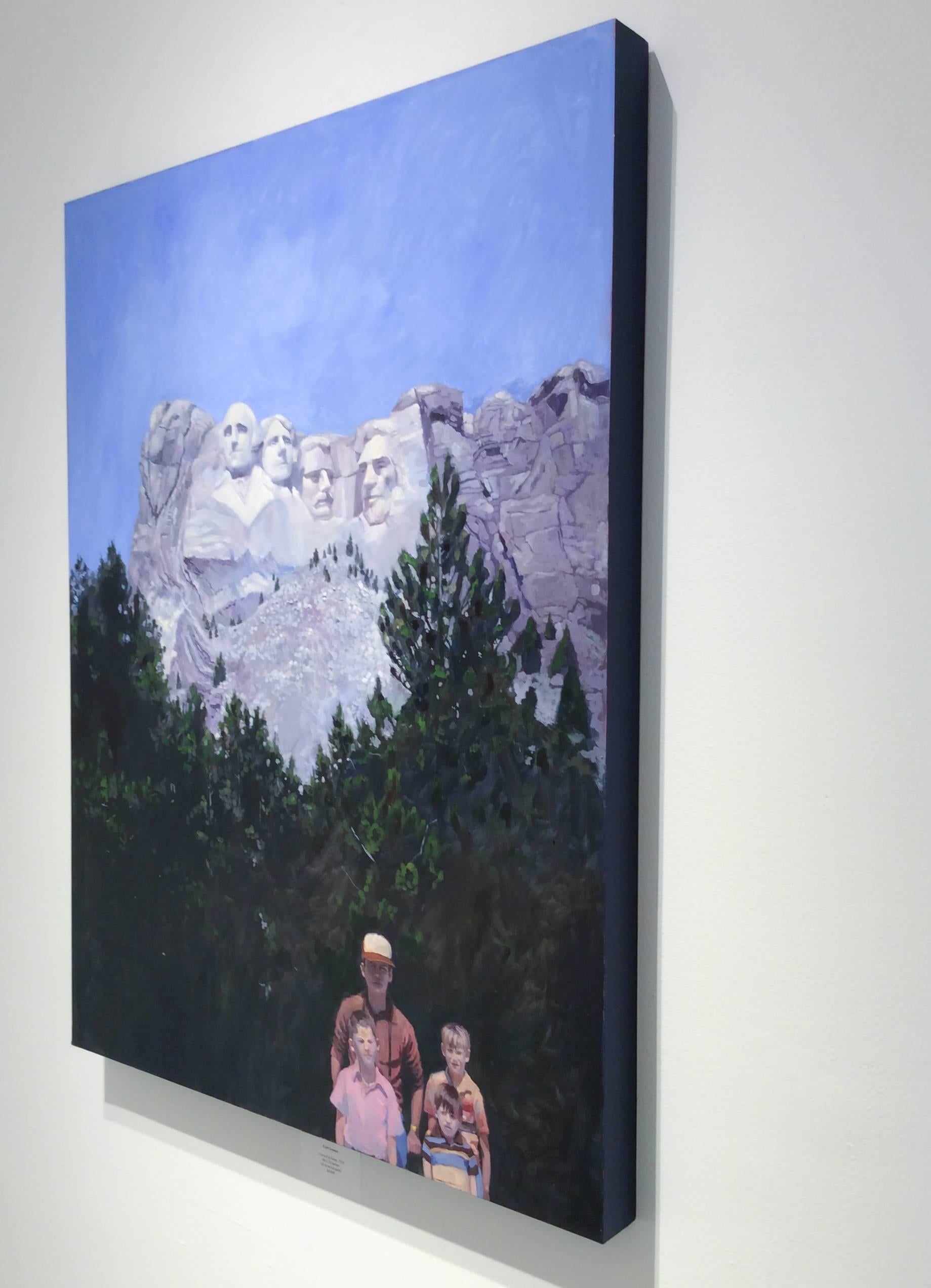 Carved in Stone (Modern Figurative Oil Painting of Family at Mount Rushmore) - Black Figurative Painting by Carl Grauer