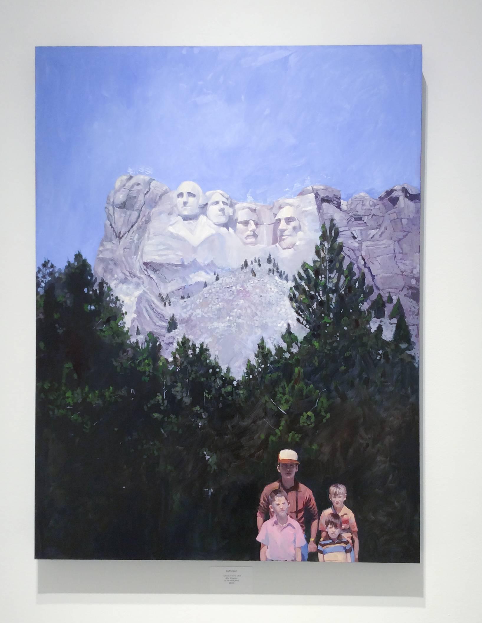 Carved in Stone (Modern Figurative Oil Painting of Family at Mount Rushmore) 1