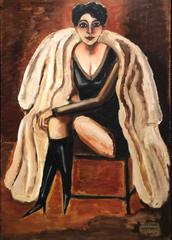 Maggie in Furs (Portrait of a Woman in Evening Ware in Black Antique frame)