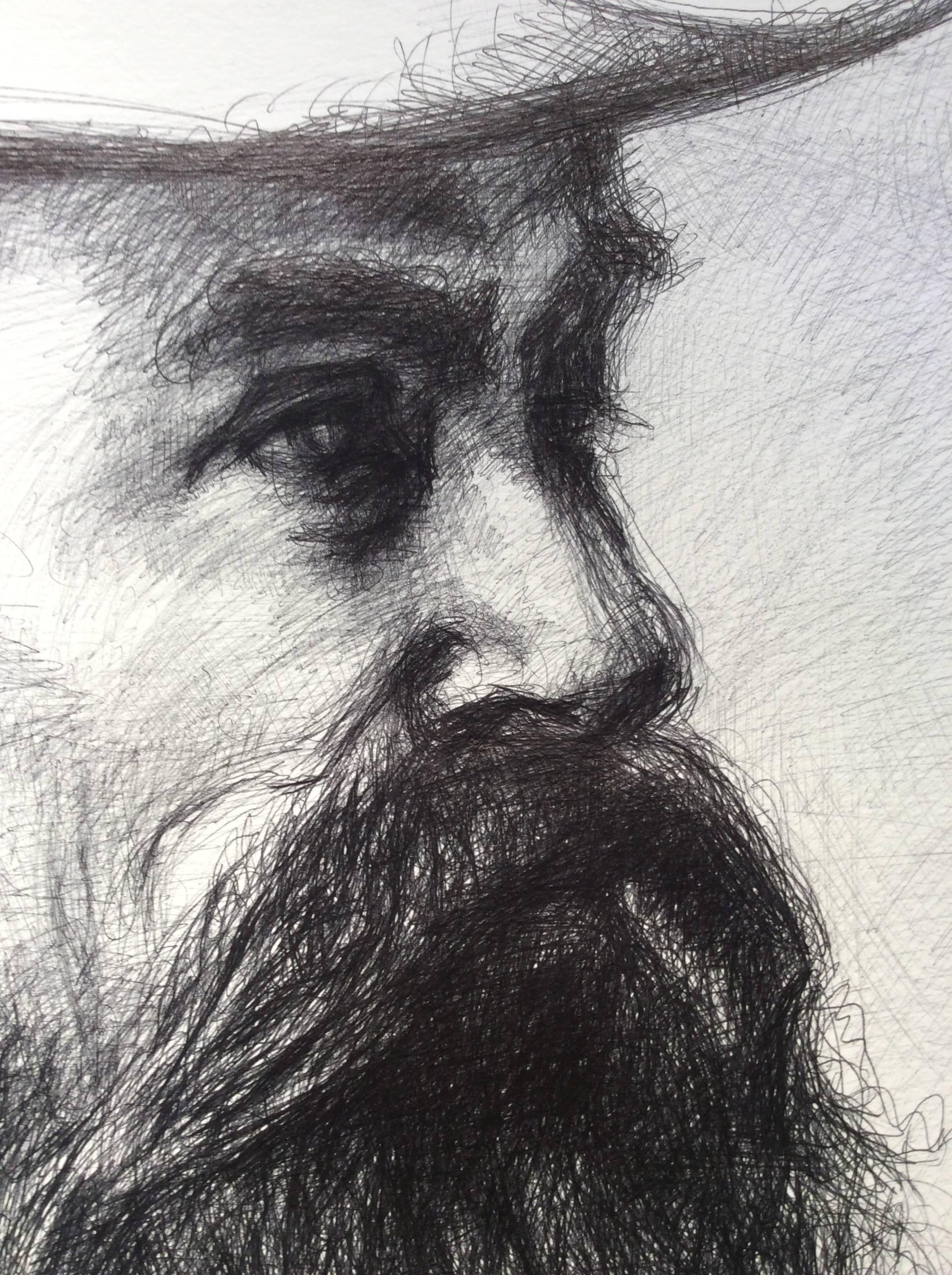 William Mahone (Large Black & White Ballpoint Pen Drawing of Civil War General) - Contemporary Art by Linda Newman Boughton