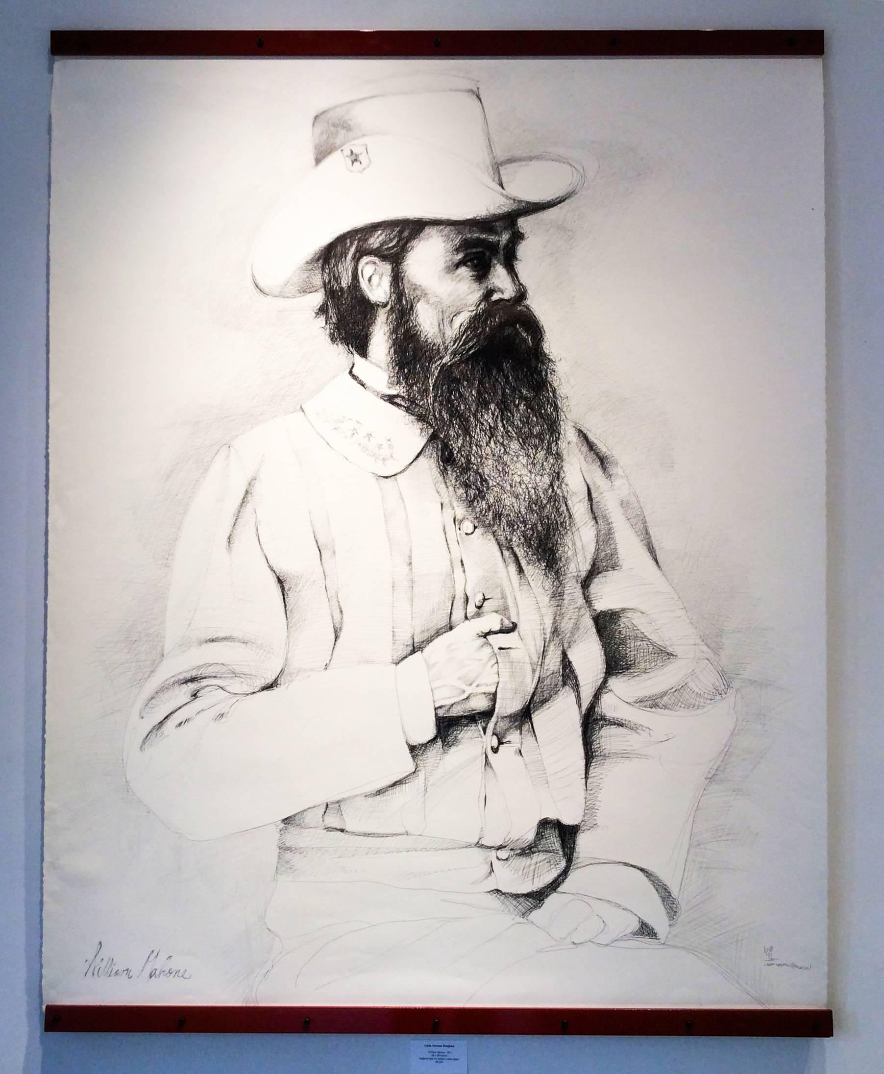 William Mahone (Large Black & White Ballpoint Pen Drawing of Civil War General) - Art by Linda Newman Boughton
