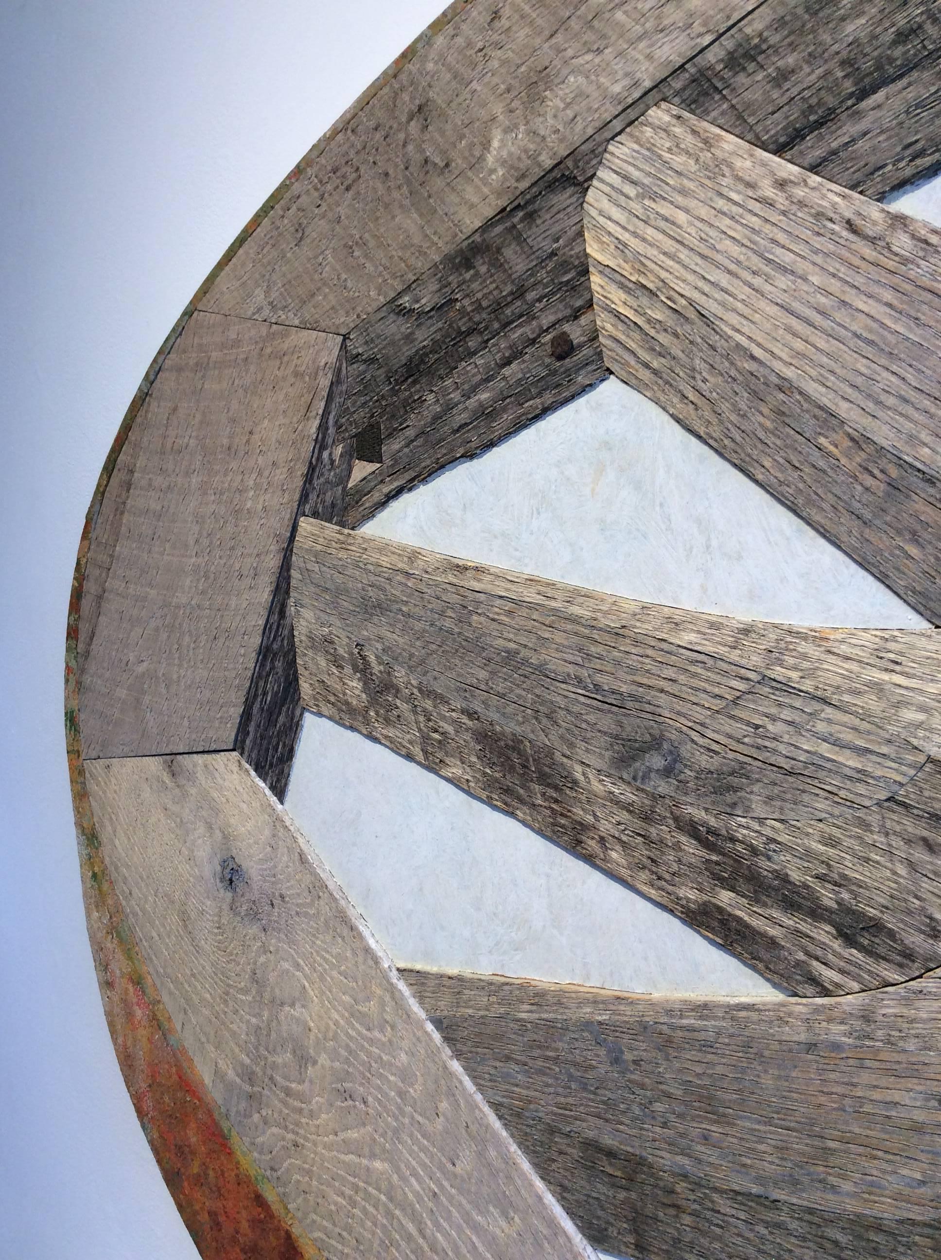 Wooden Wagon Wheel: Mixed Media Rustic Wooden Wheel 3-D Wall Sculpture 1